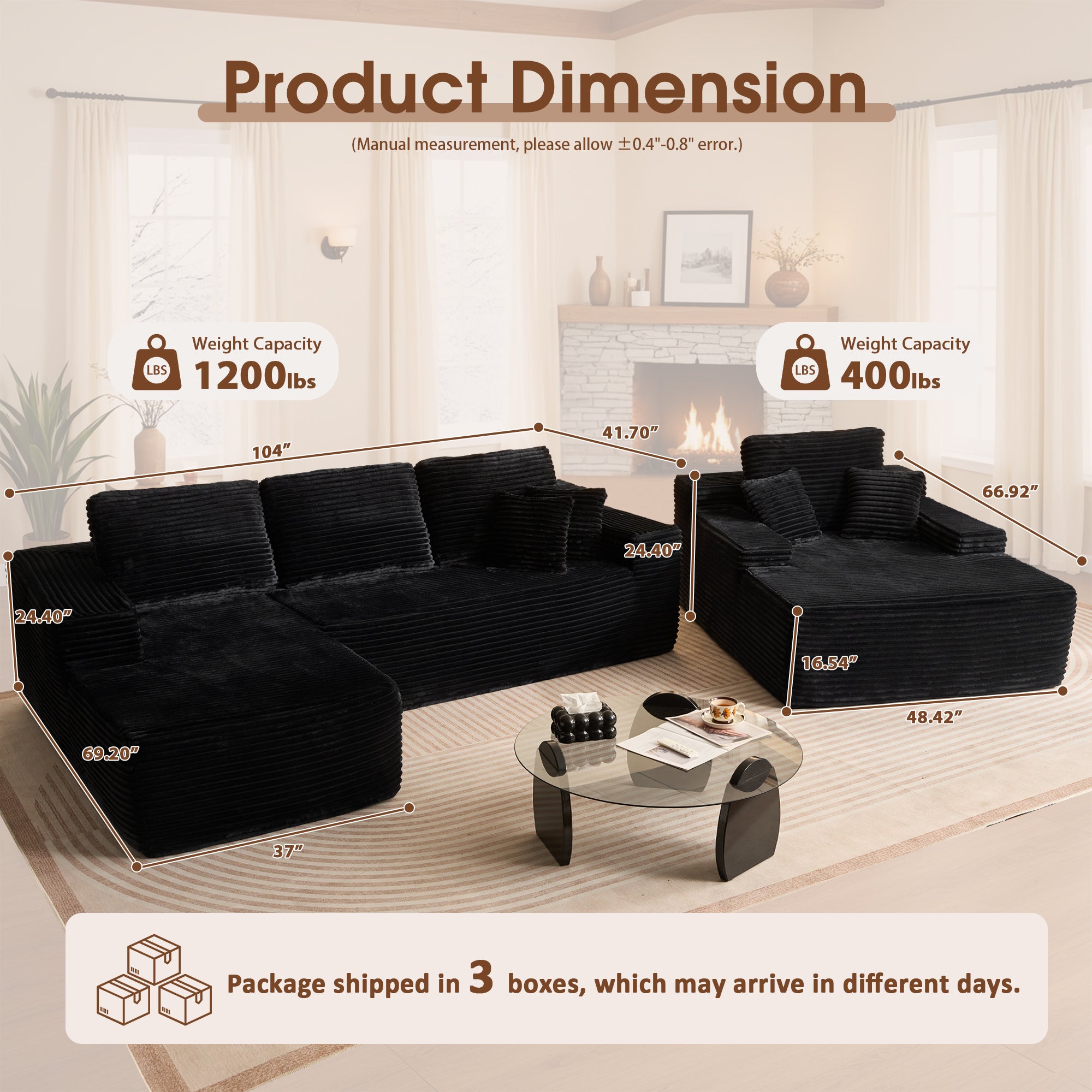 OVIOS Cloud Sectional Couch with Comfy Chaise
