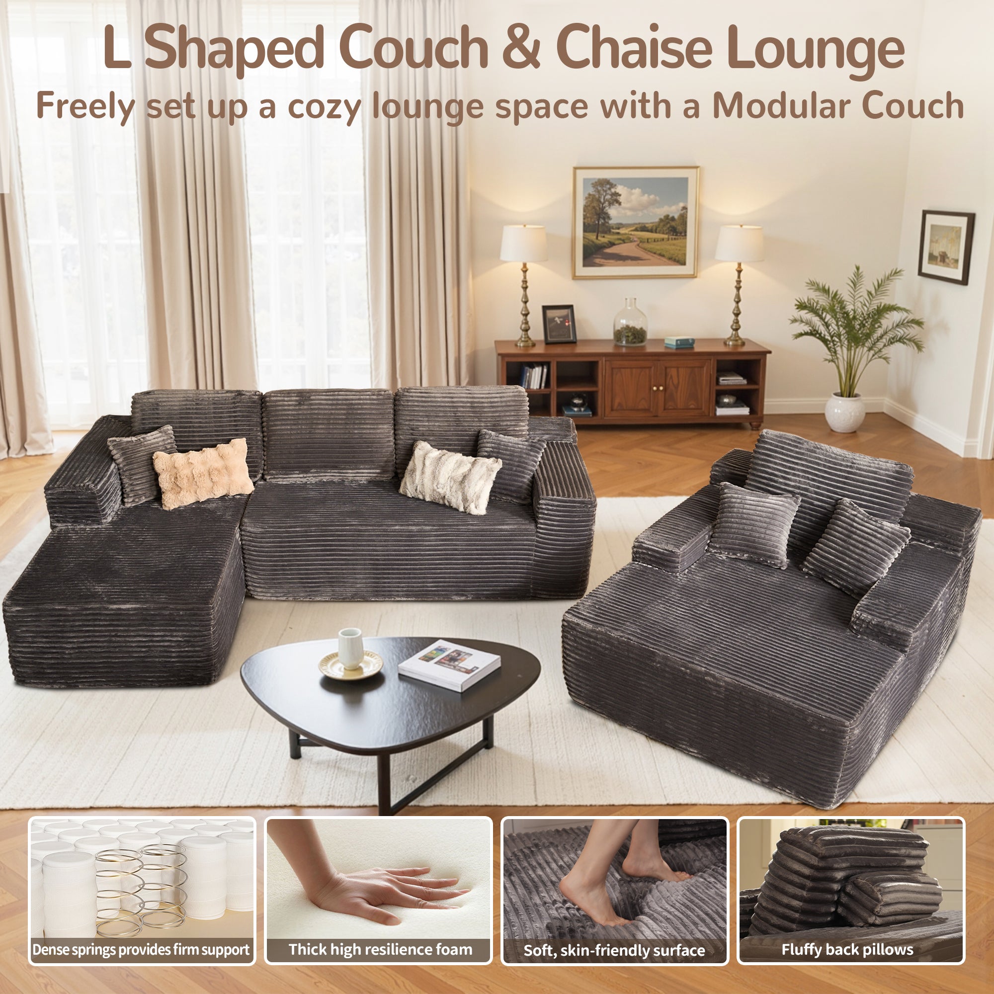 OVIOS Cloud Sectional Couch with Comfy Chaise