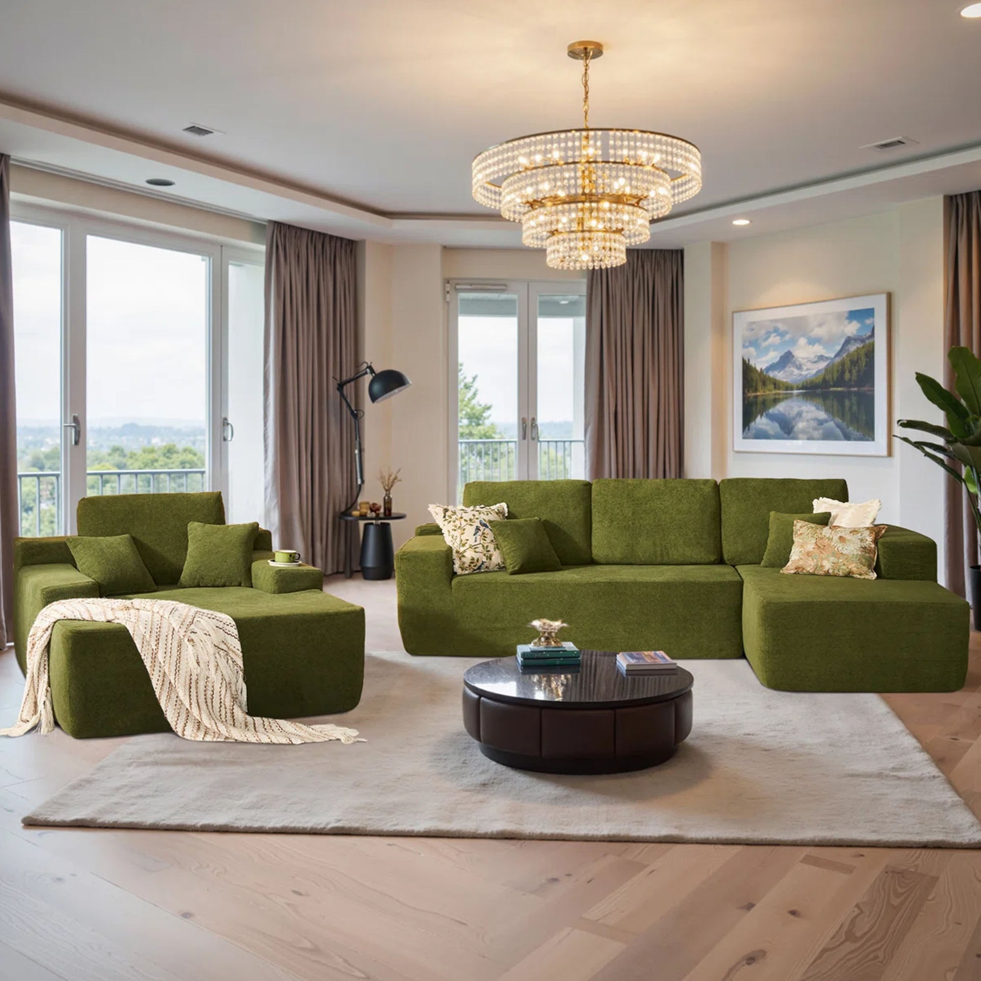 OVIOS Cloud Sectional Couch with Comfy Chaise