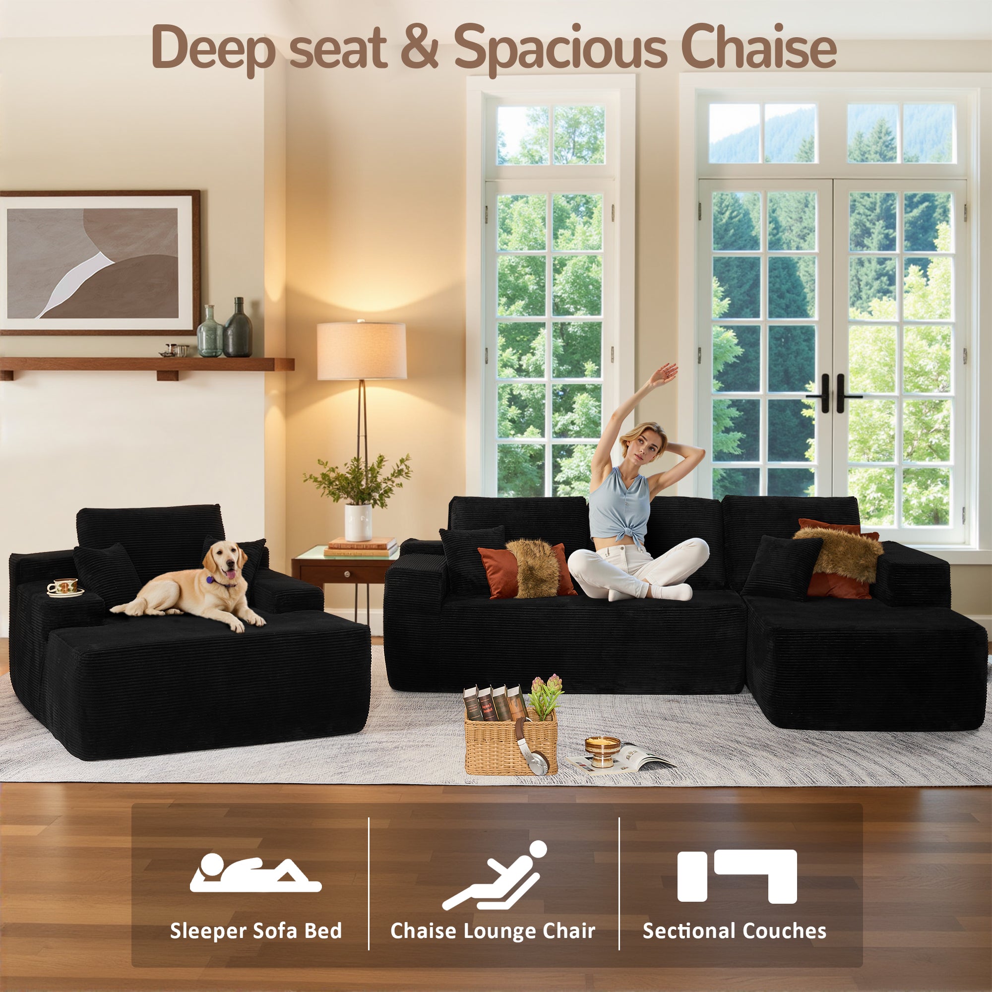 OVIOS Cloud Sectional Couch with Comfy Chaise