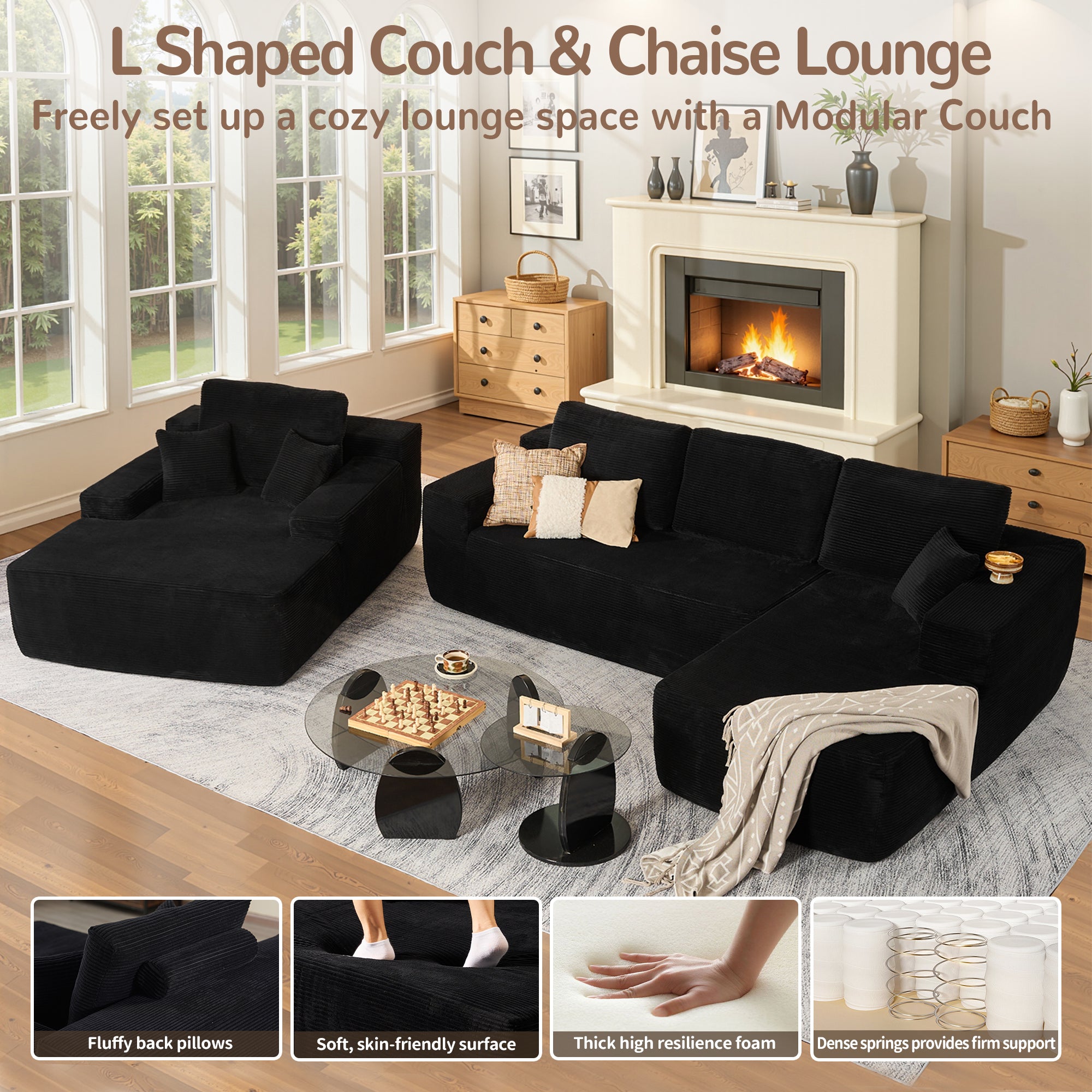OVIOS Cloud Sectional Couch with Comfy Chaise