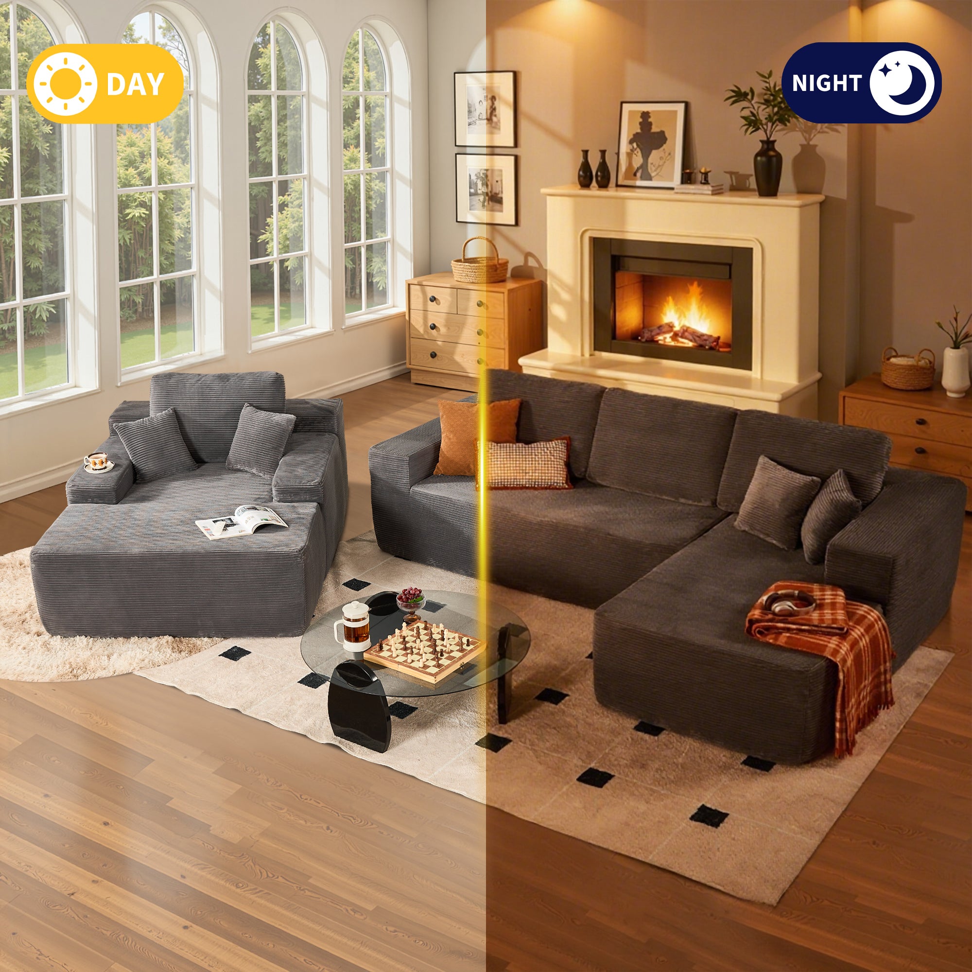 OVIOS Cloud Sectional Couch with Comfy Chaise