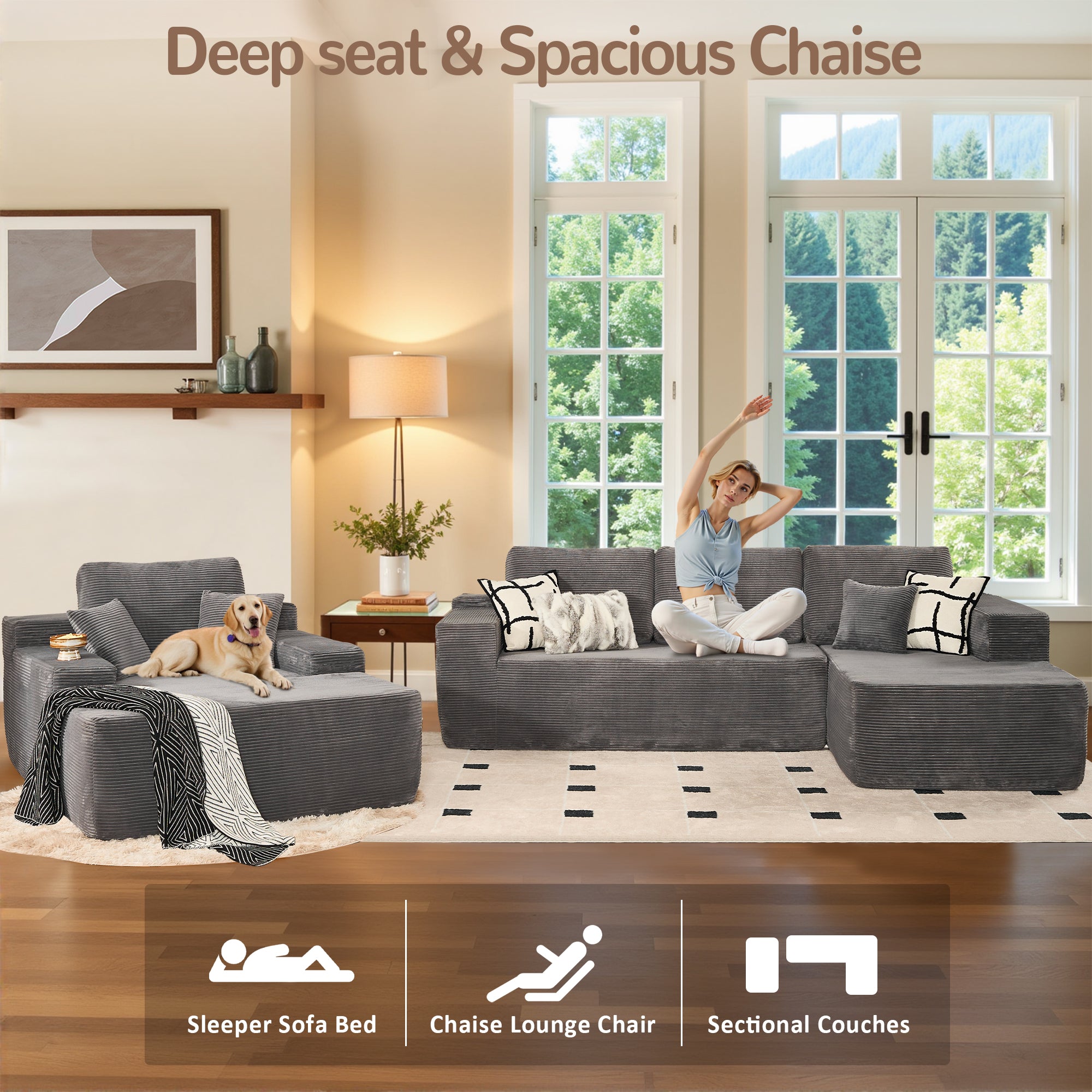 OVIOS Cloud Sectional Couch with Comfy Chaise