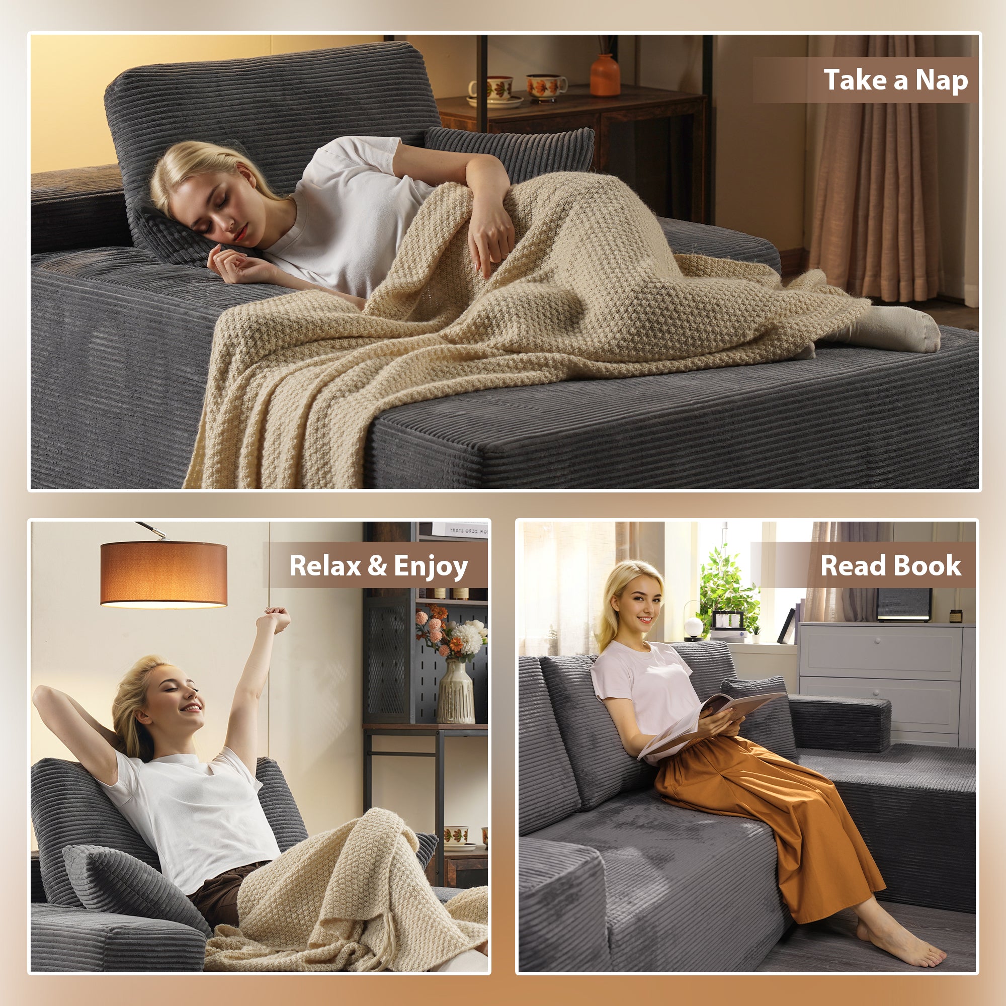 OVIOS Cloud Sectional Couch with Comfy Chaise