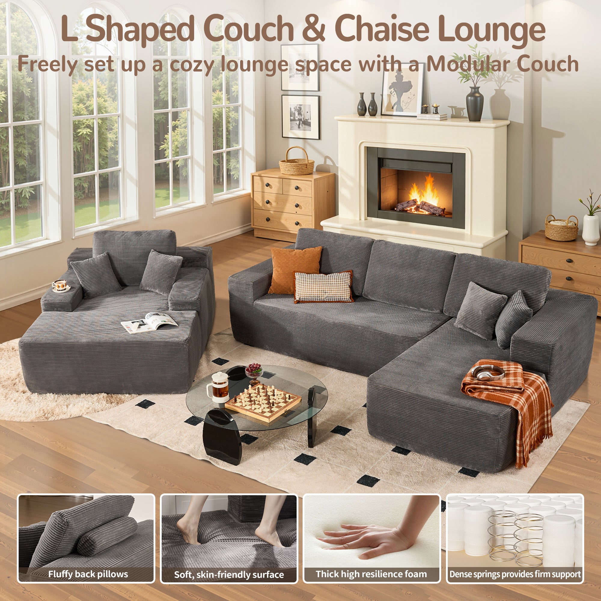 OVIOS Cloud Sectional Couch with Comfy Chaise
