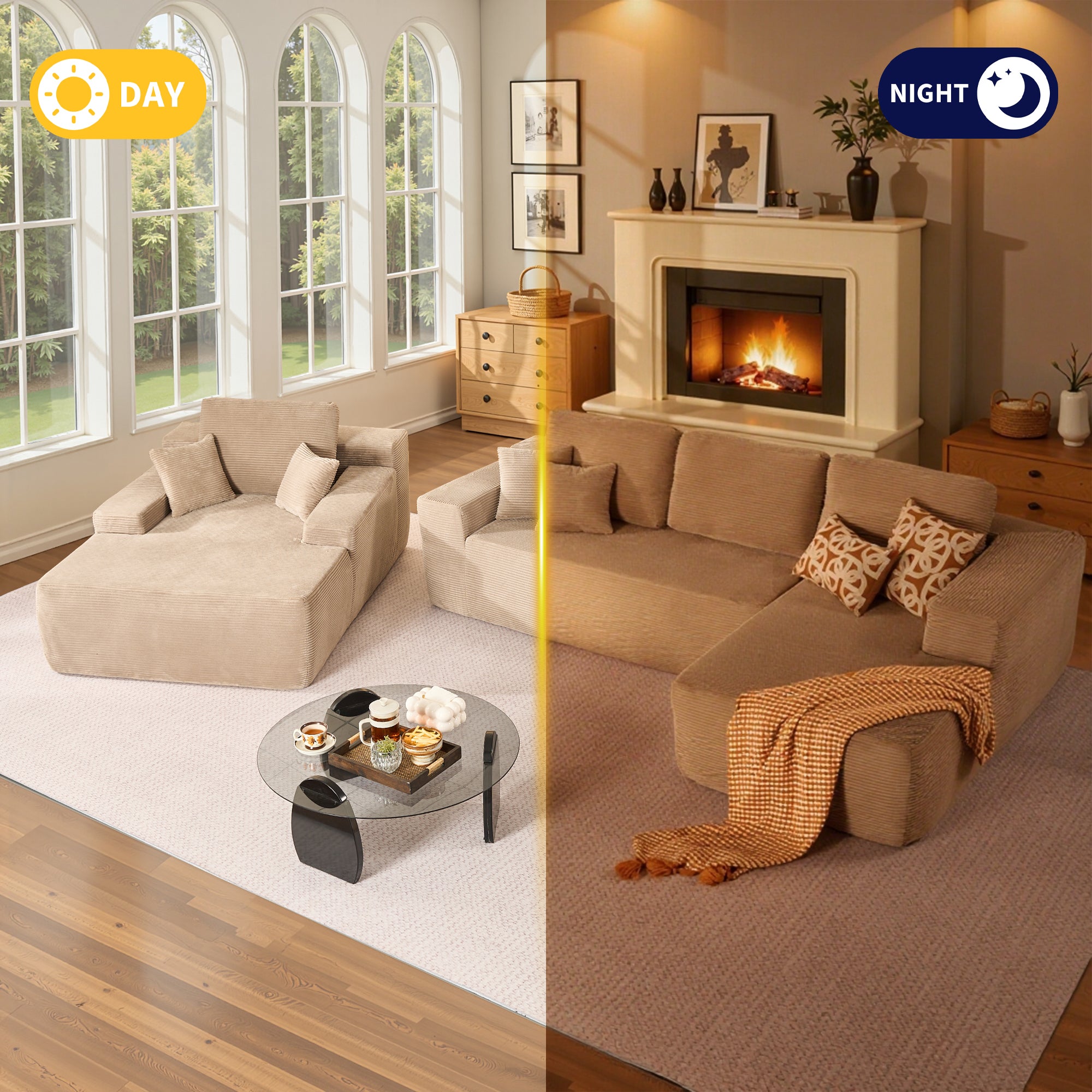 OVIOS Cloud Sectional Couch with Comfy Chaise