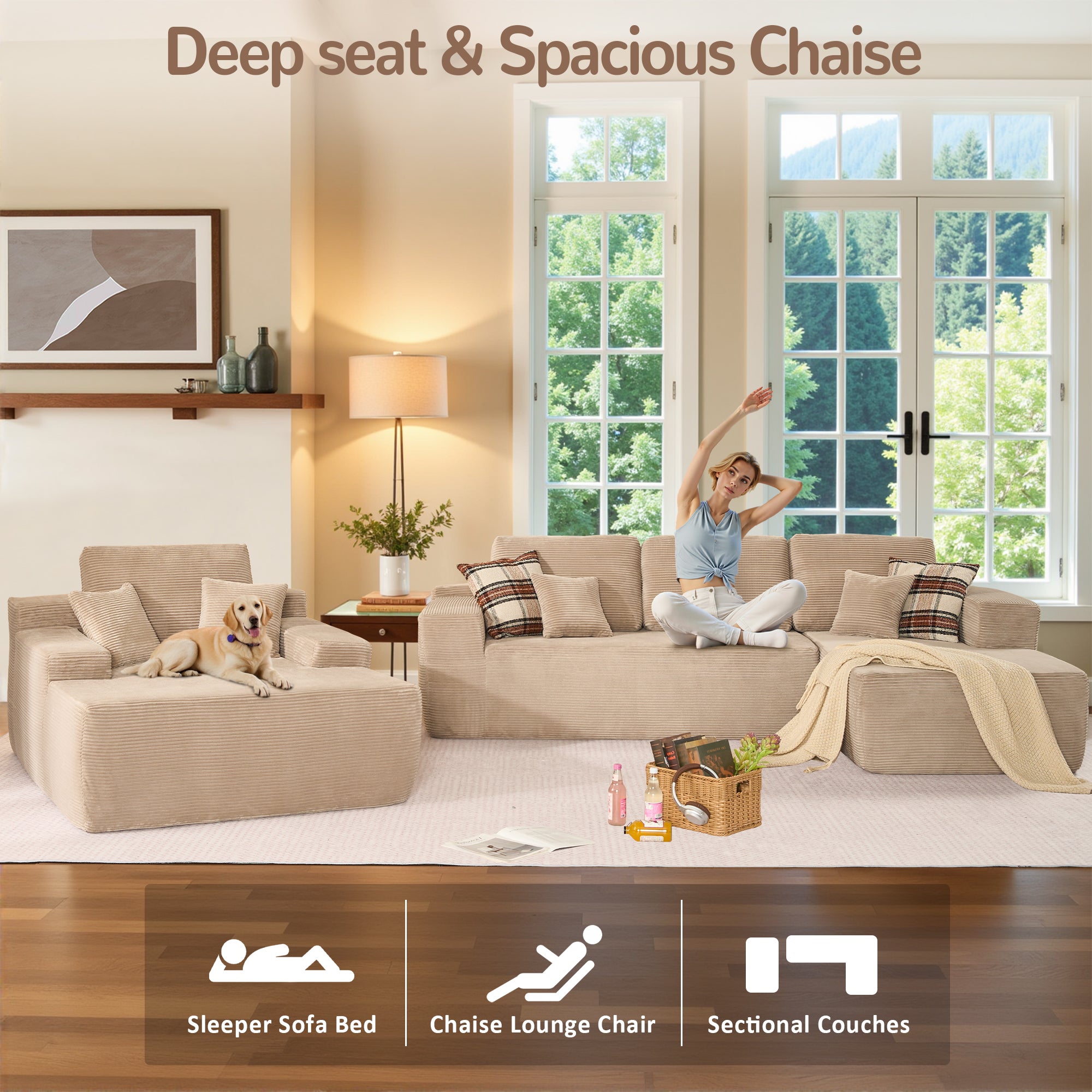 OVIOS Cloud Sectional Couch with Comfy Chaise