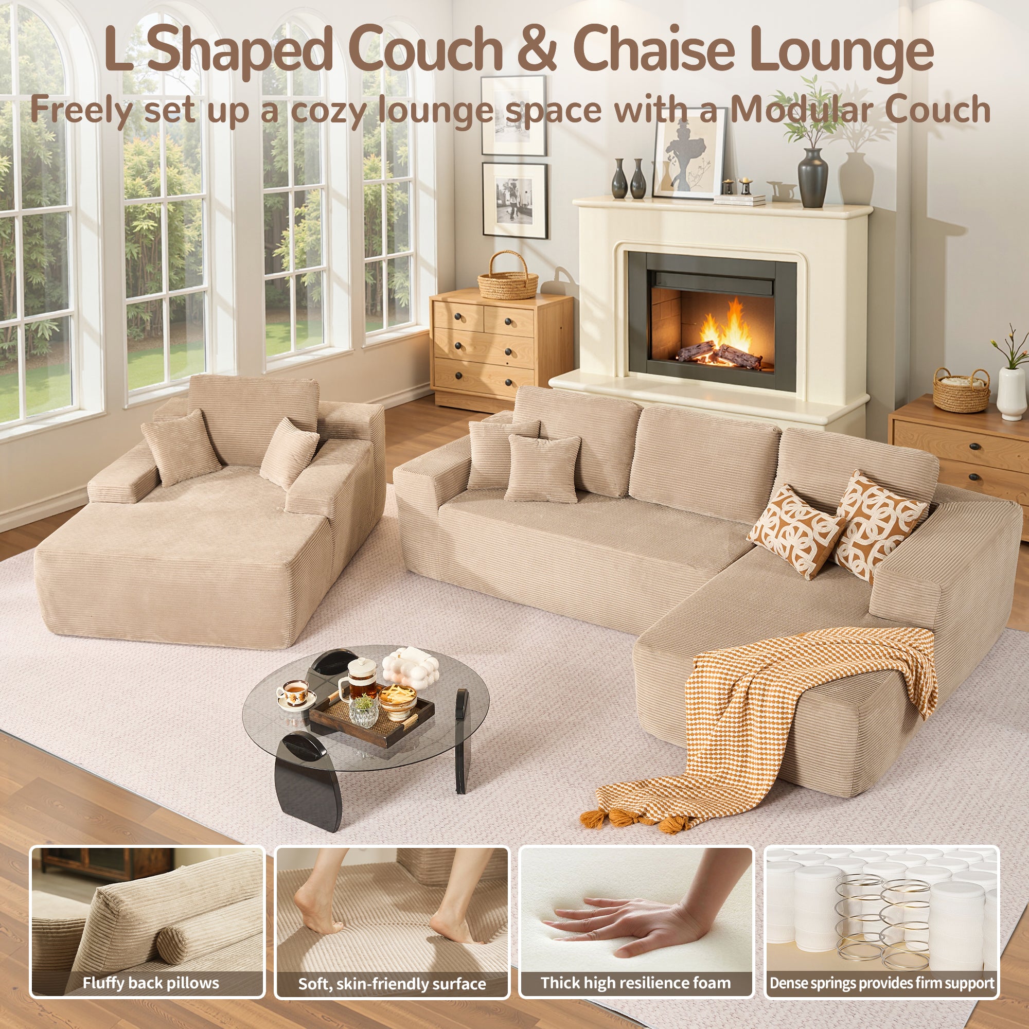 OVIOS Cloud Sectional Couch with Comfy Chaise