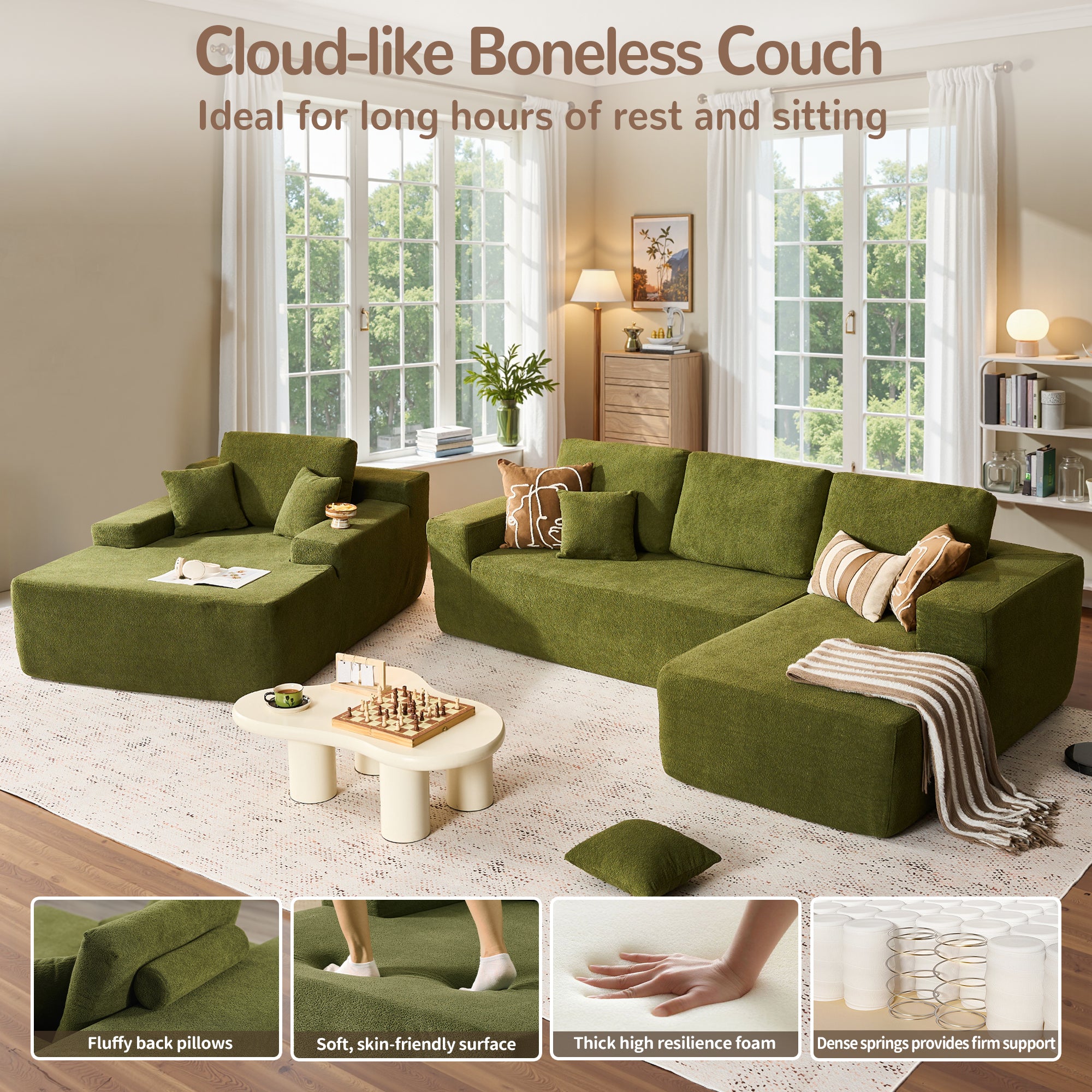 OVIOS Cloud Sectional Couch with Comfy Chaise
