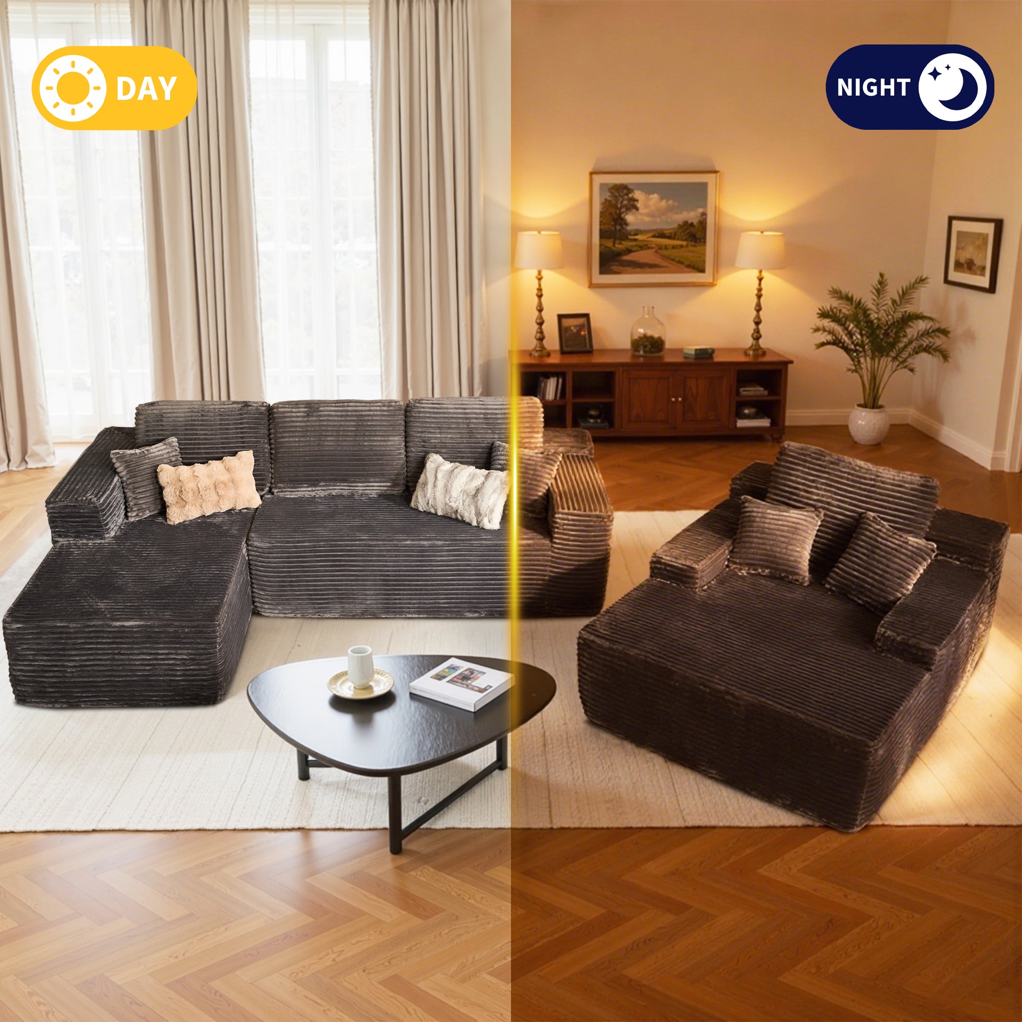 OVIOS Cloud Sectional Couch with Comfy Chaise