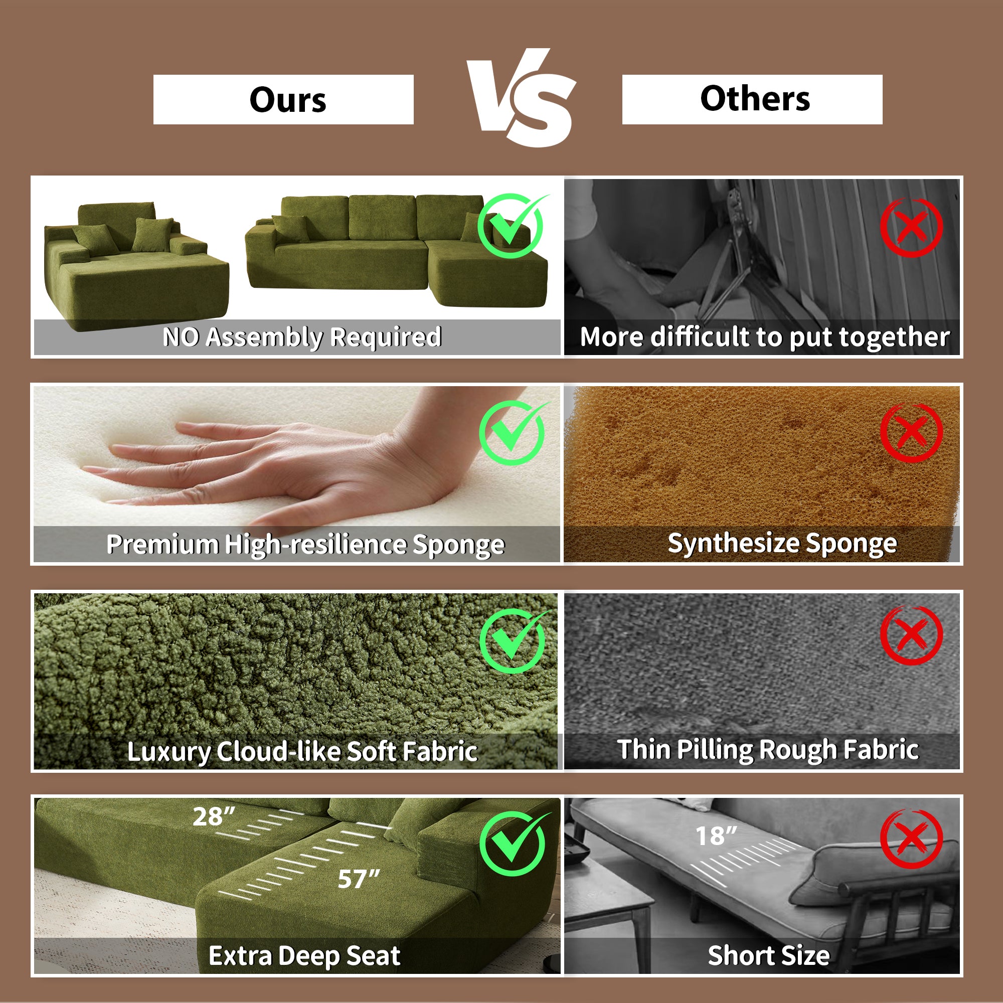 OVIOS Cloud Sectional Couch with Comfy Chaise