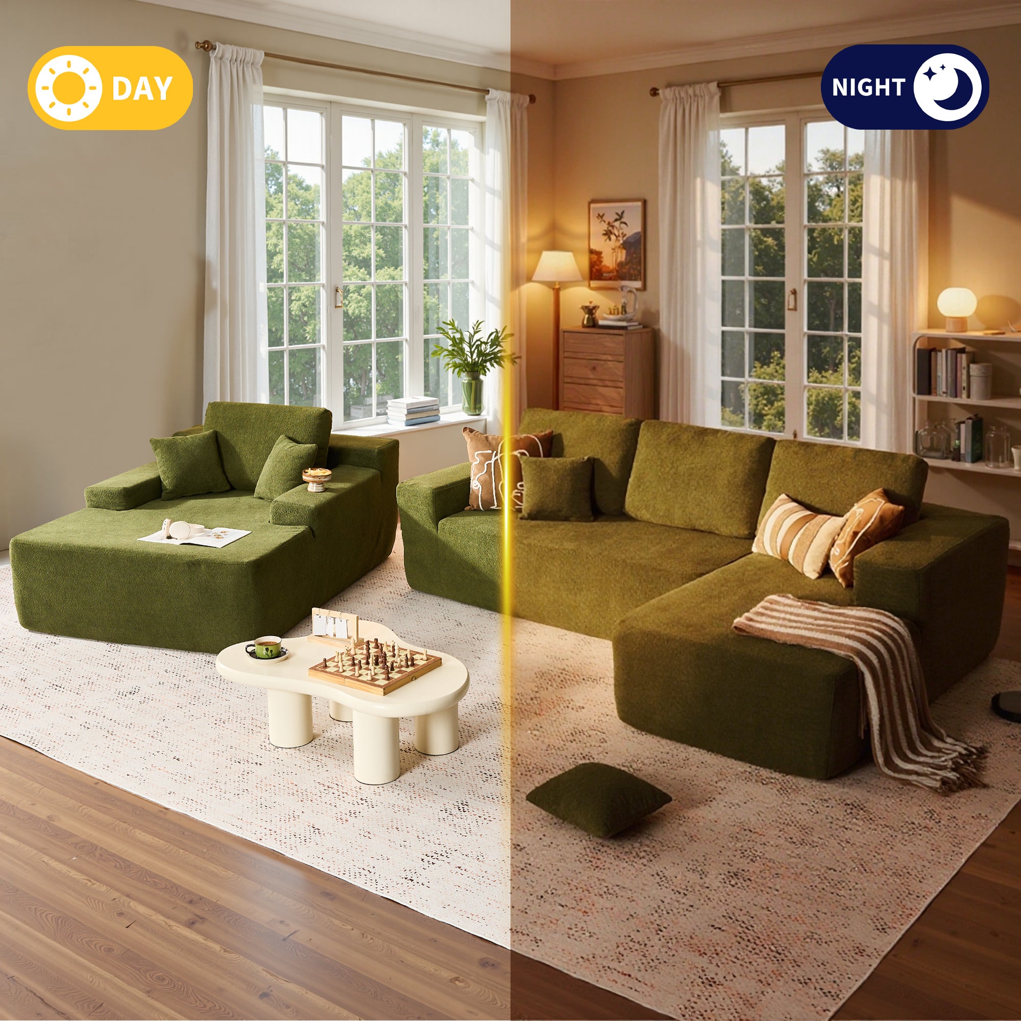 OVIOS Cloud Sectional Couch with Comfy Chaise