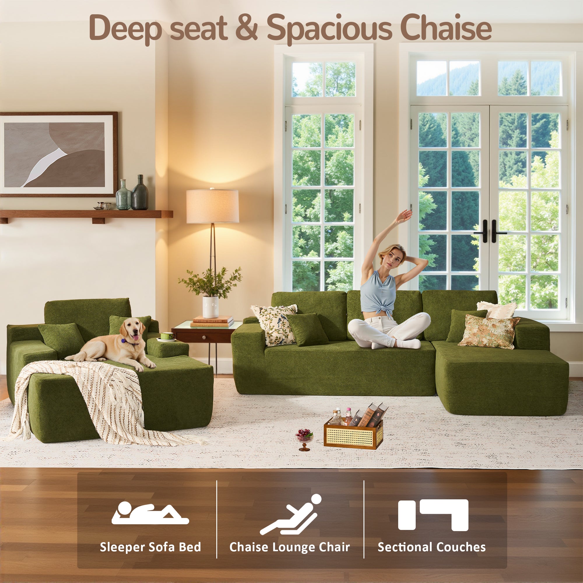 OVIOS Cloud Sectional Couch with Comfy Chaise