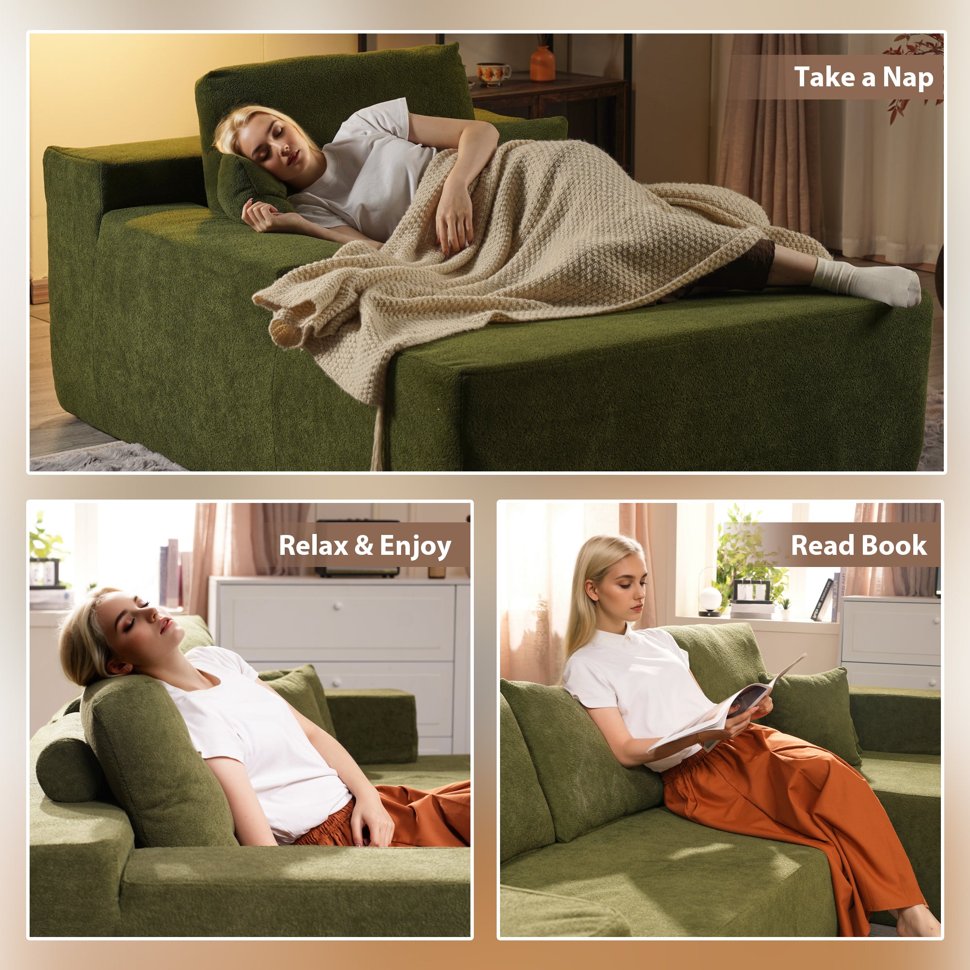 OVIOS Cloud Sectional Couch with Comfy Chaise