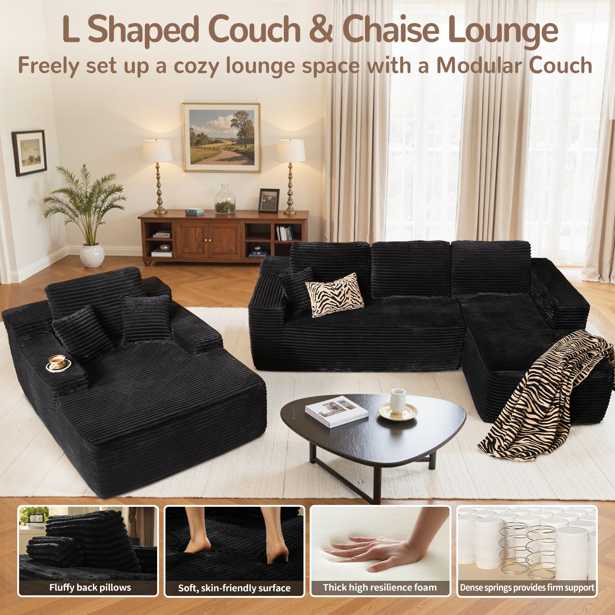 OVIOS Cloud Sectional Couch with Comfy Chaise