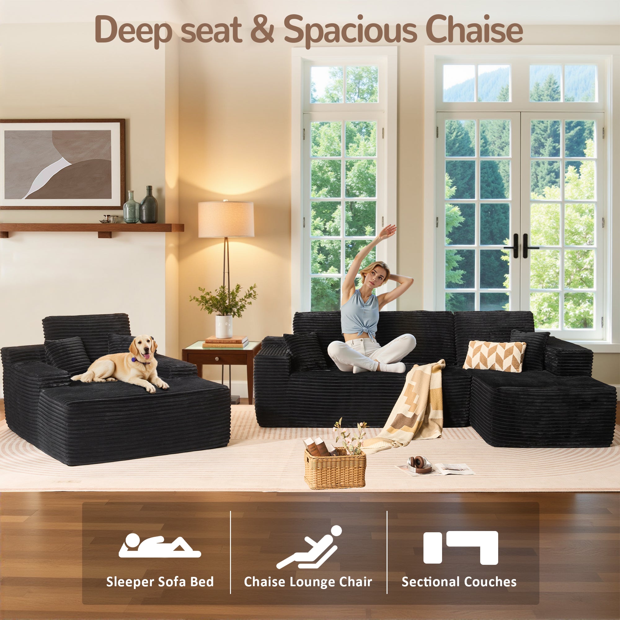 OVIOS Cloud Sectional Couch with Comfy Chaise