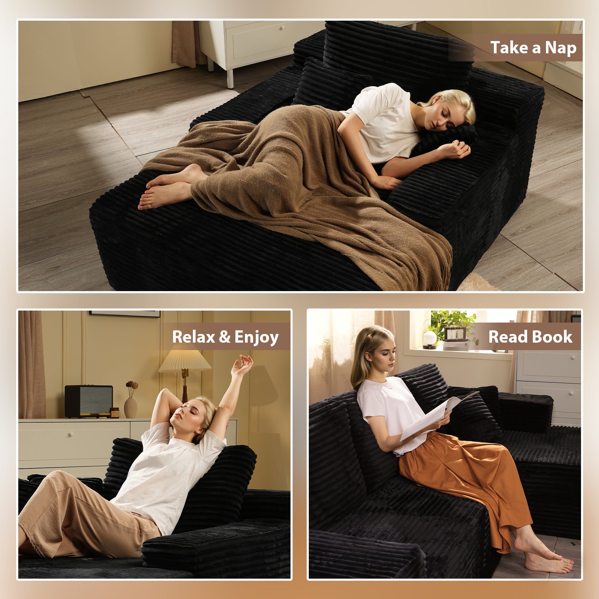 OVIOS Cloud Sectional Couch with Comfy Chaise