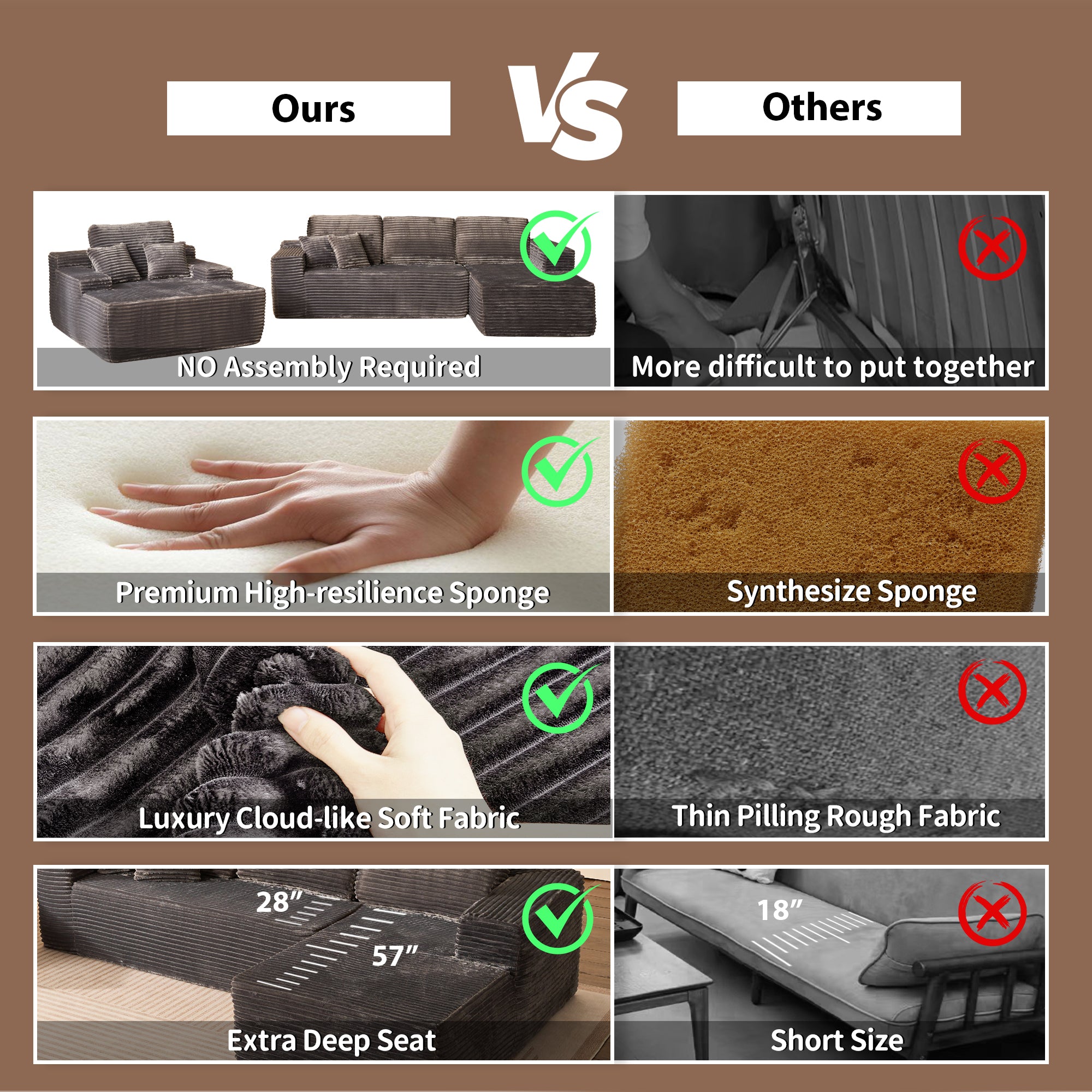 OVIOS Cloud Sectional Couch with Comfy Chaise