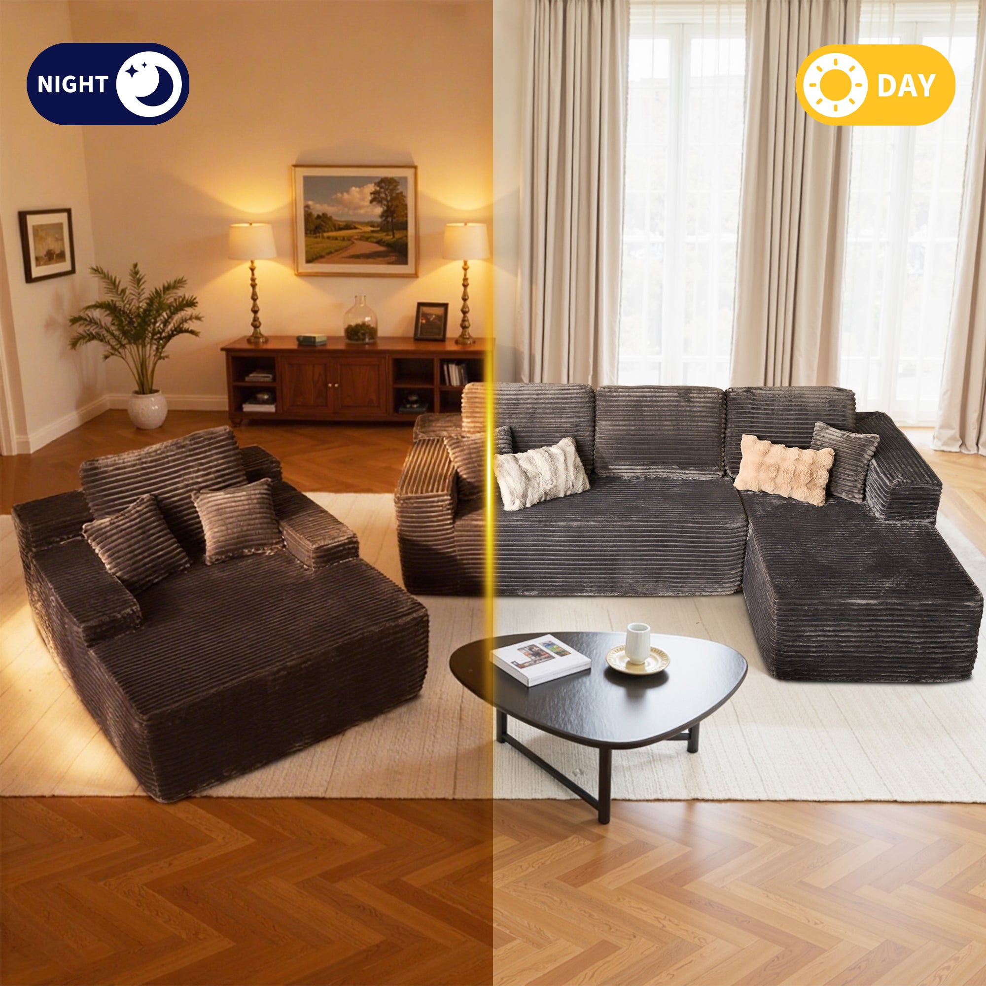 OVIOS Cloud Sectional Couch with Comfy Chaise