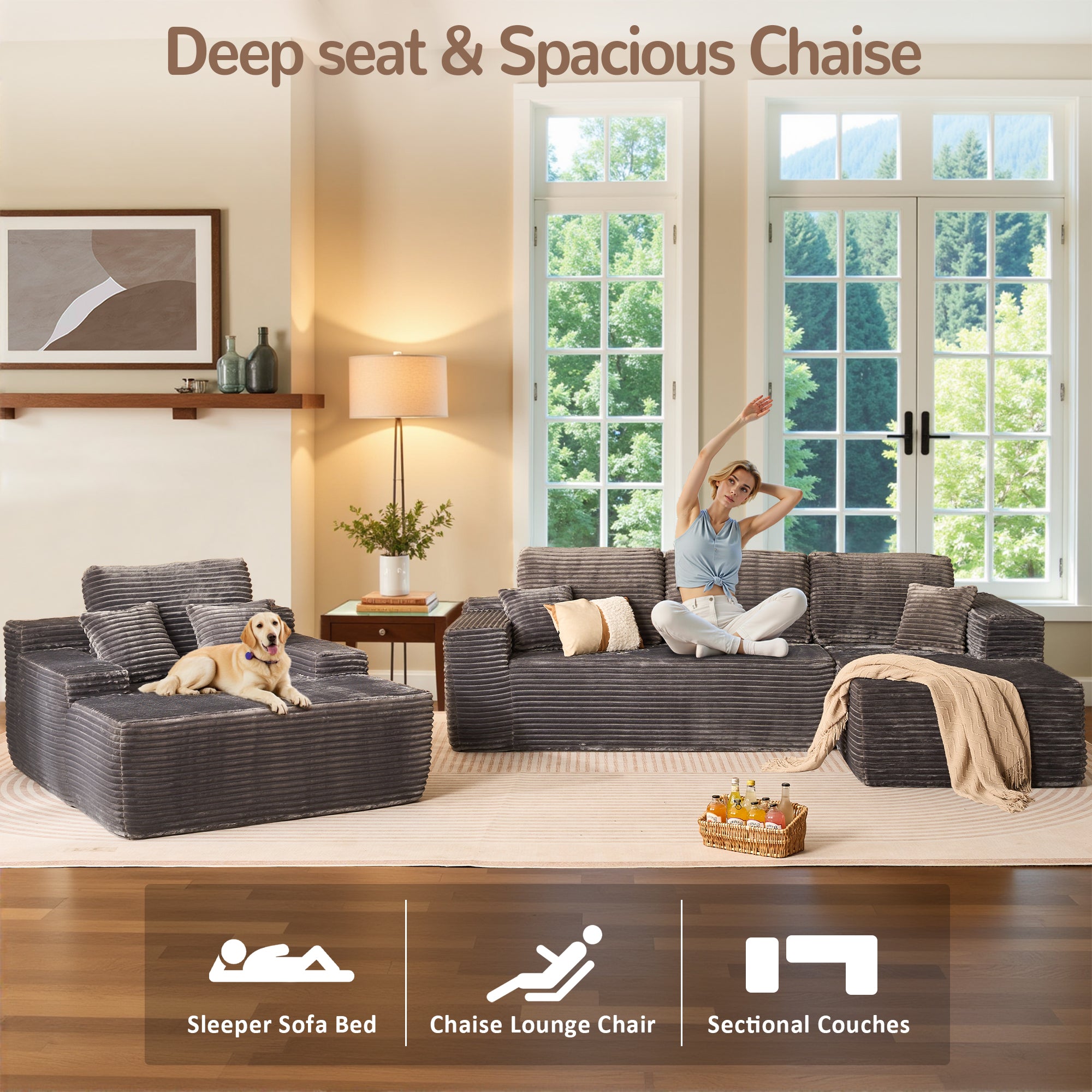 OVIOS Cloud Sectional Couch with Comfy Chaise