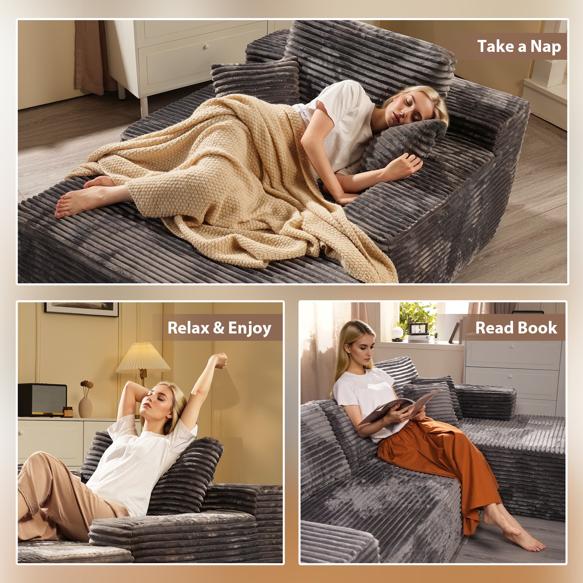 OVIOS Cloud Sectional Couch with Comfy Chaise