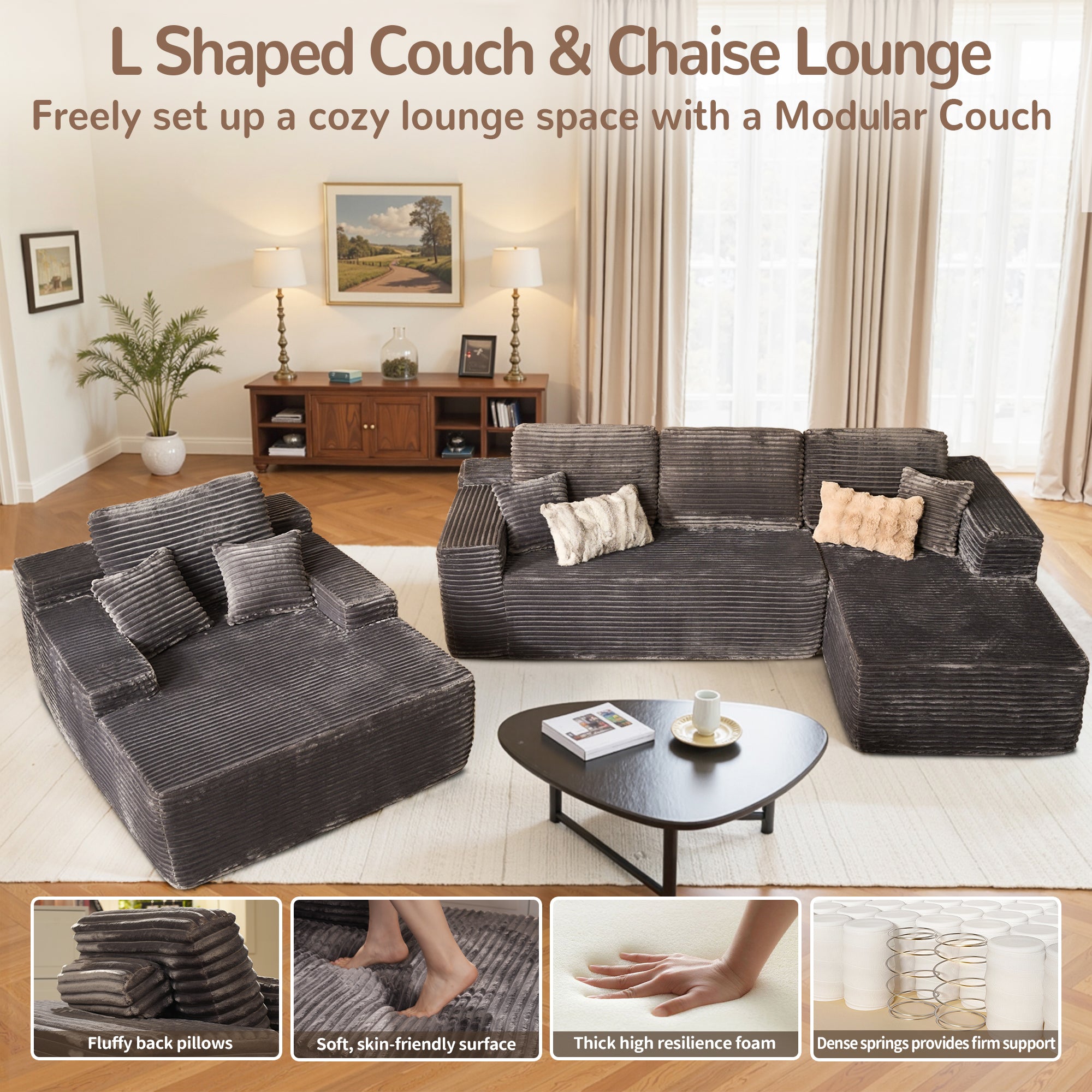 OVIOS Cloud Sectional Couch with Comfy Chaise