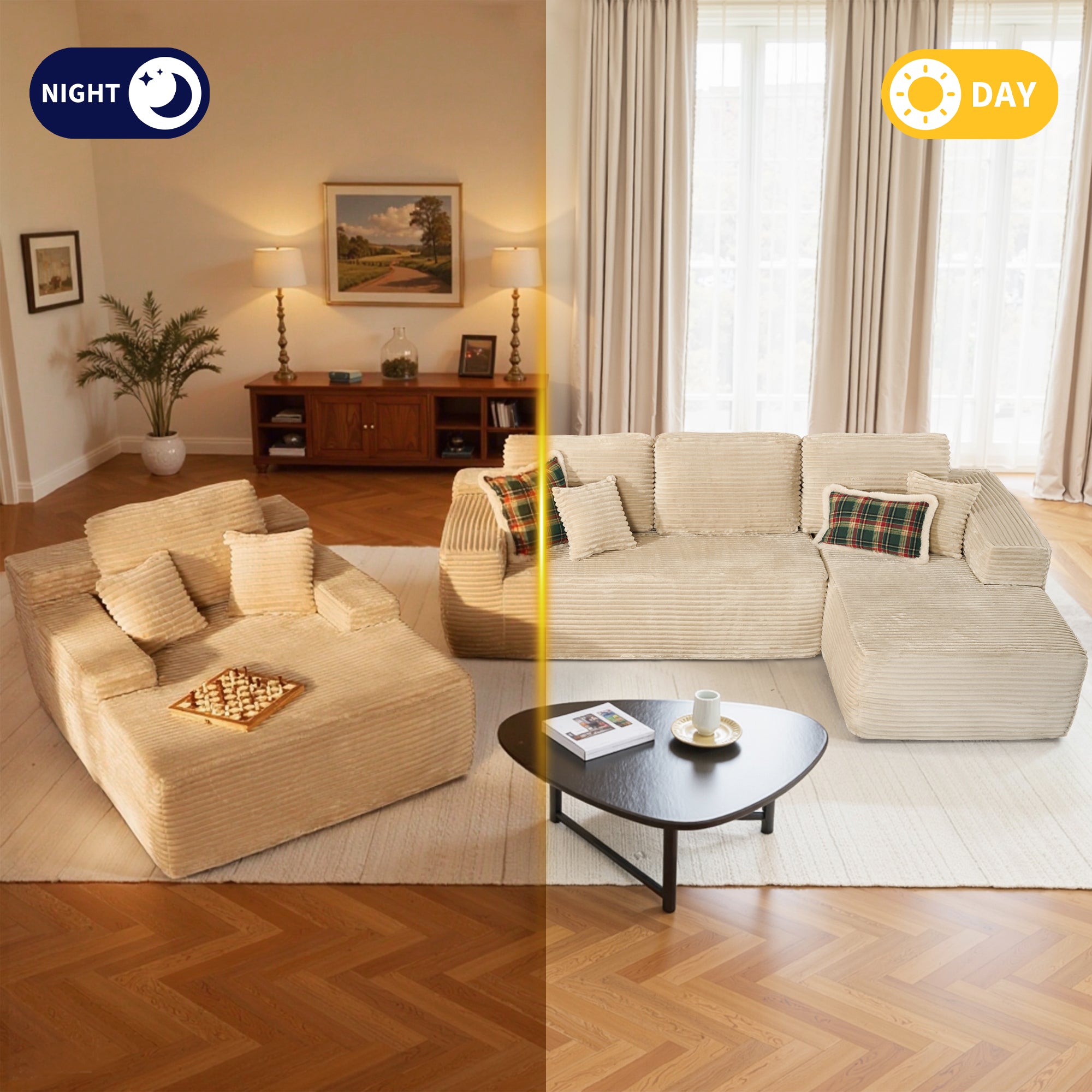 OVIOS Cloud Sectional Couch with Comfy Chaise