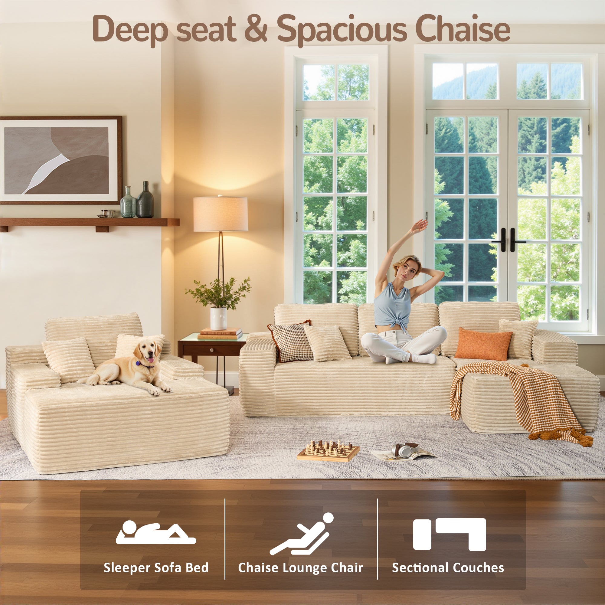 OVIOS Cloud Sectional Couch with Comfy Chaise