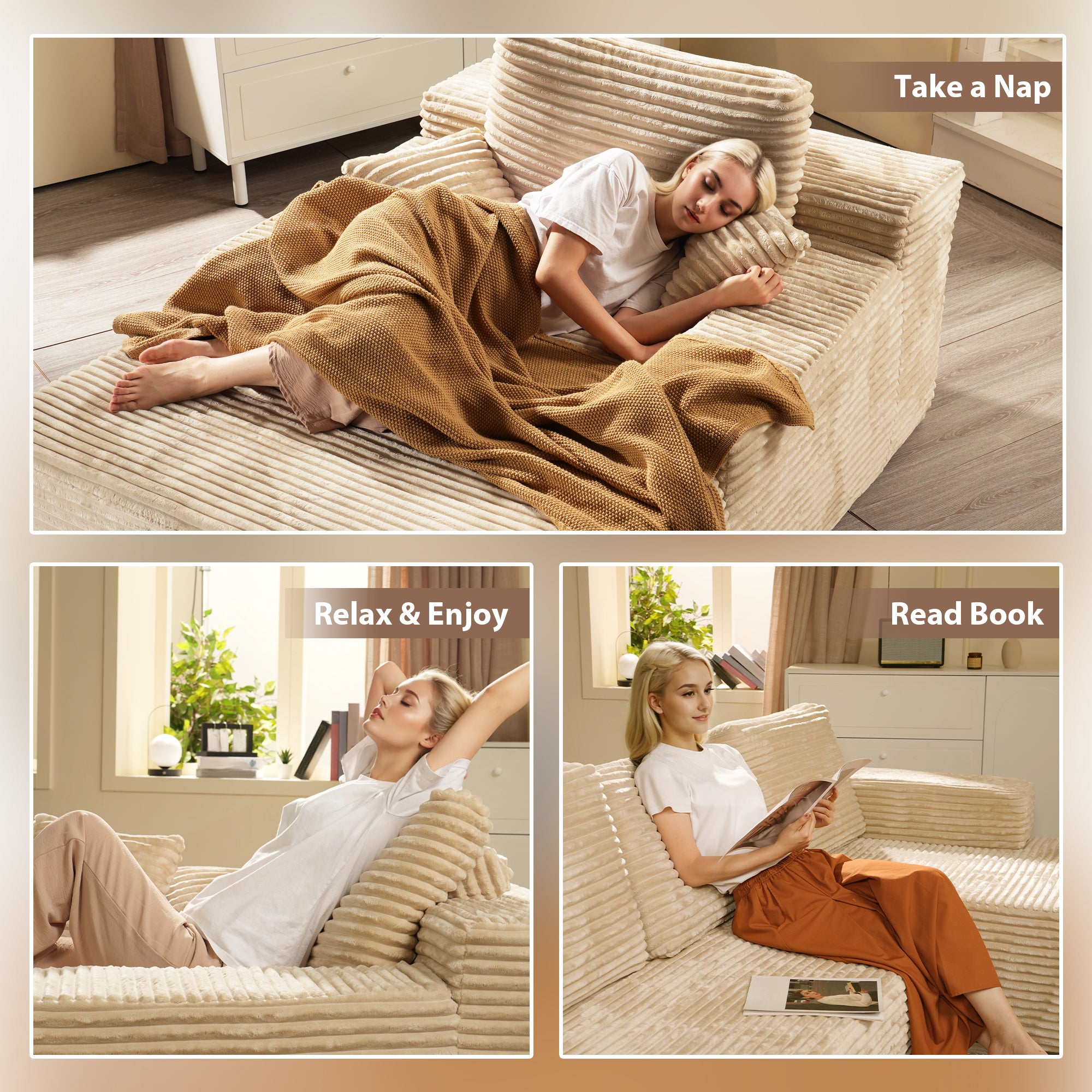 OVIOS Cloud Sectional Couch with Comfy Chaise