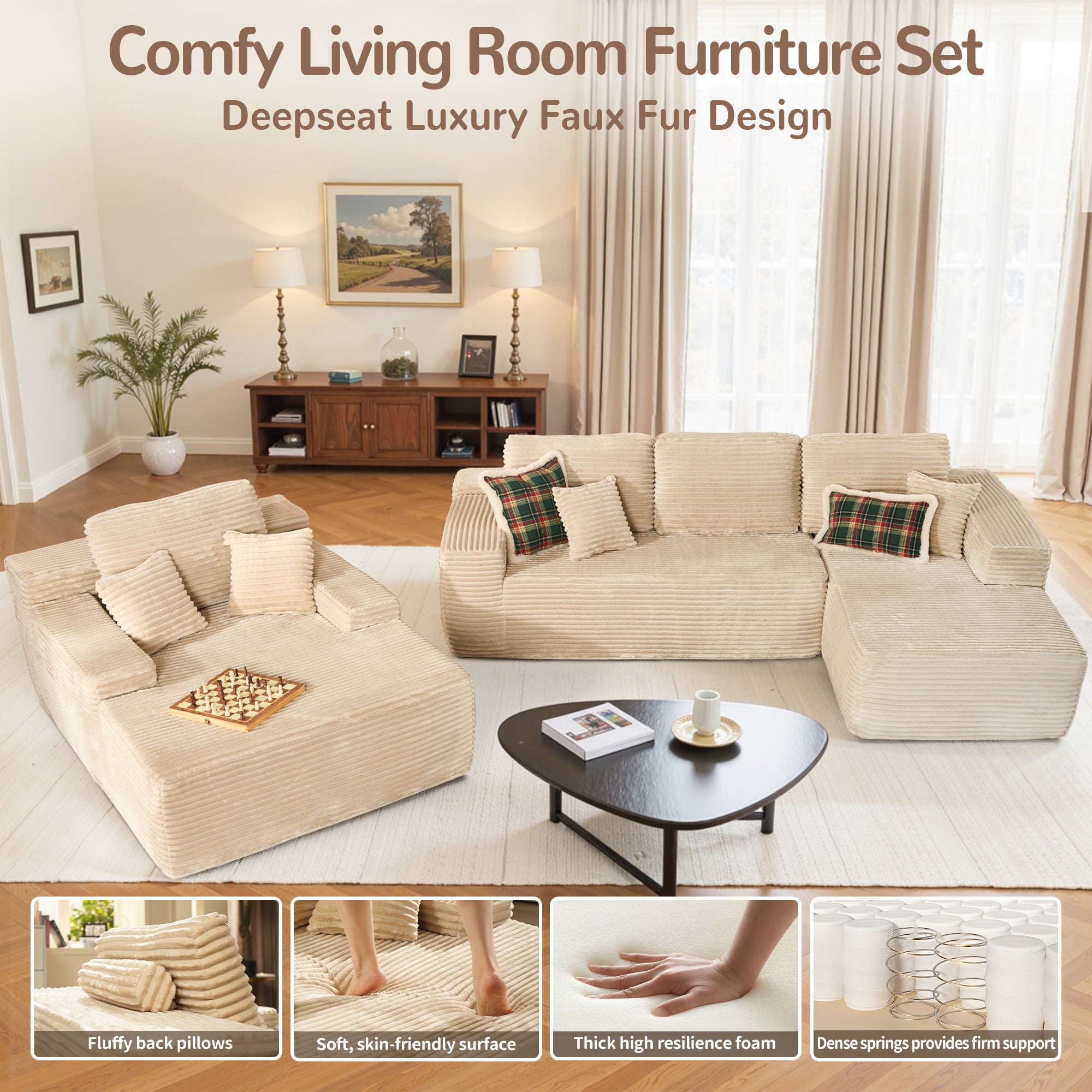 OVIOS Cloud Sectional Couch with Comfy Chaise