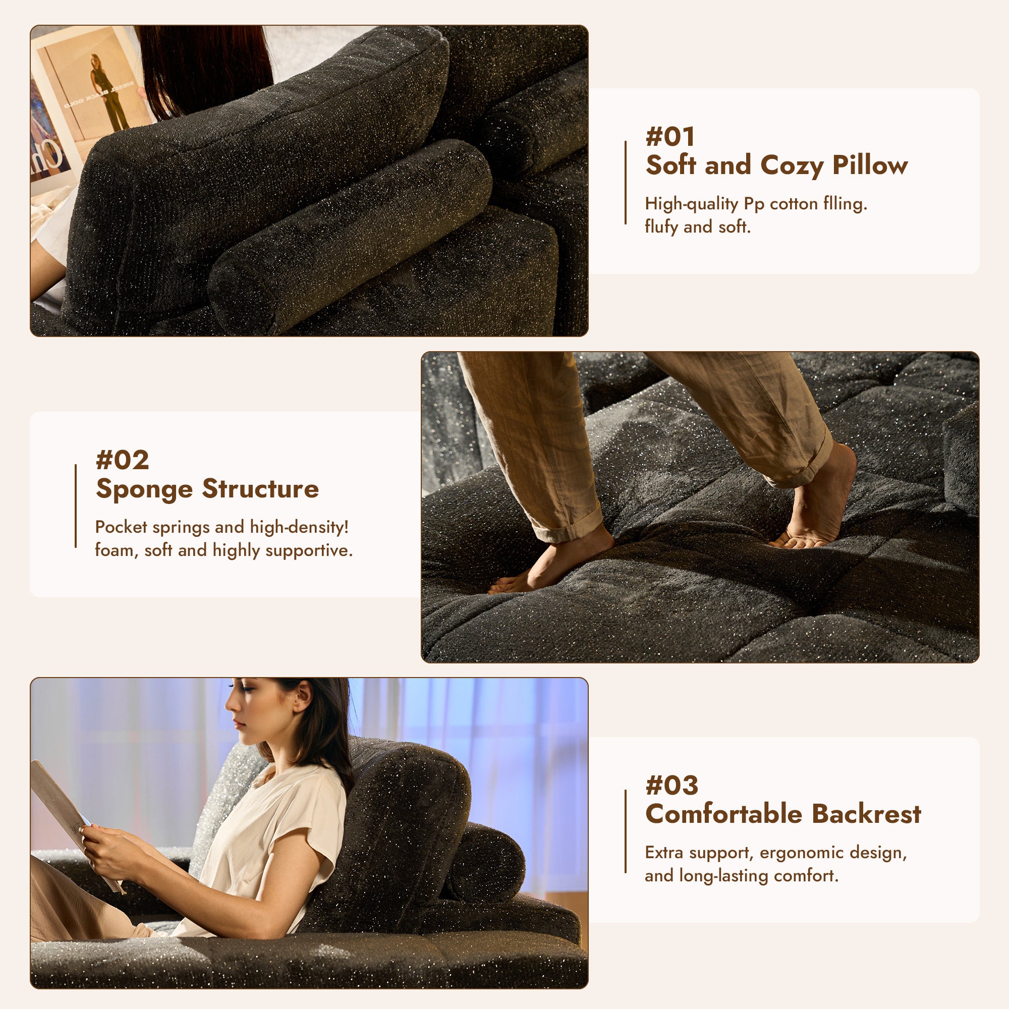 OVIOS 114" Cloud Sectional Sofa - L-Shaped Faux Leather Modular Couch with Deep Seat Chaise