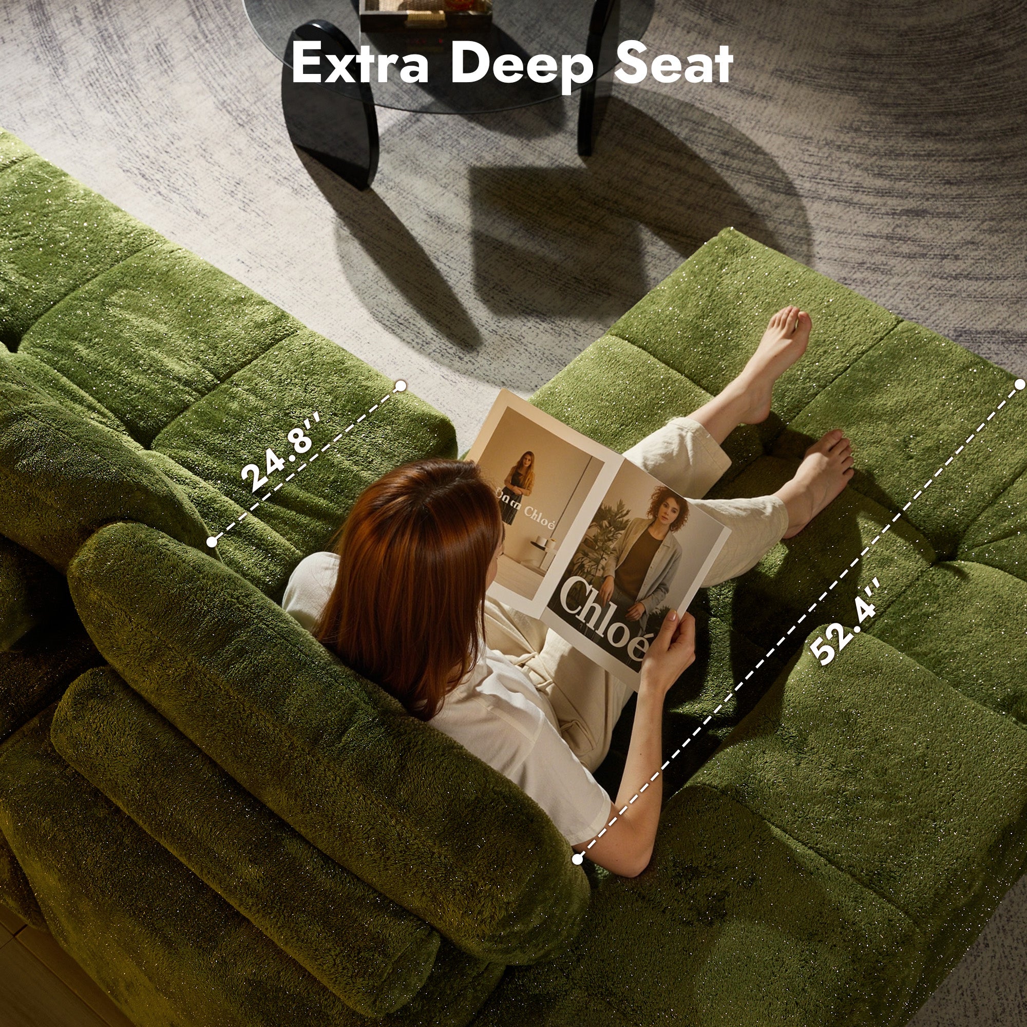 OVIOS 114" Cloud Sectional Sofa - L-Shaped Faux Leather Modular Couch with Deep Seat Chaise