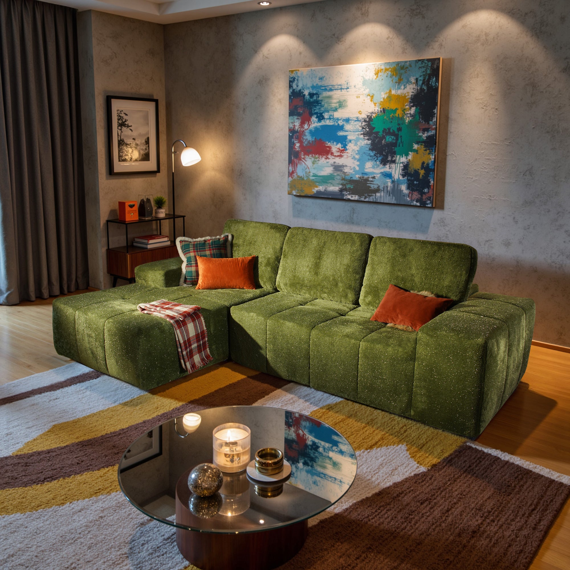 OVIOS 114" Cloud Sectional Sofa - L-Shaped Faux Leather Modular Couch with Deep Seat Chaise