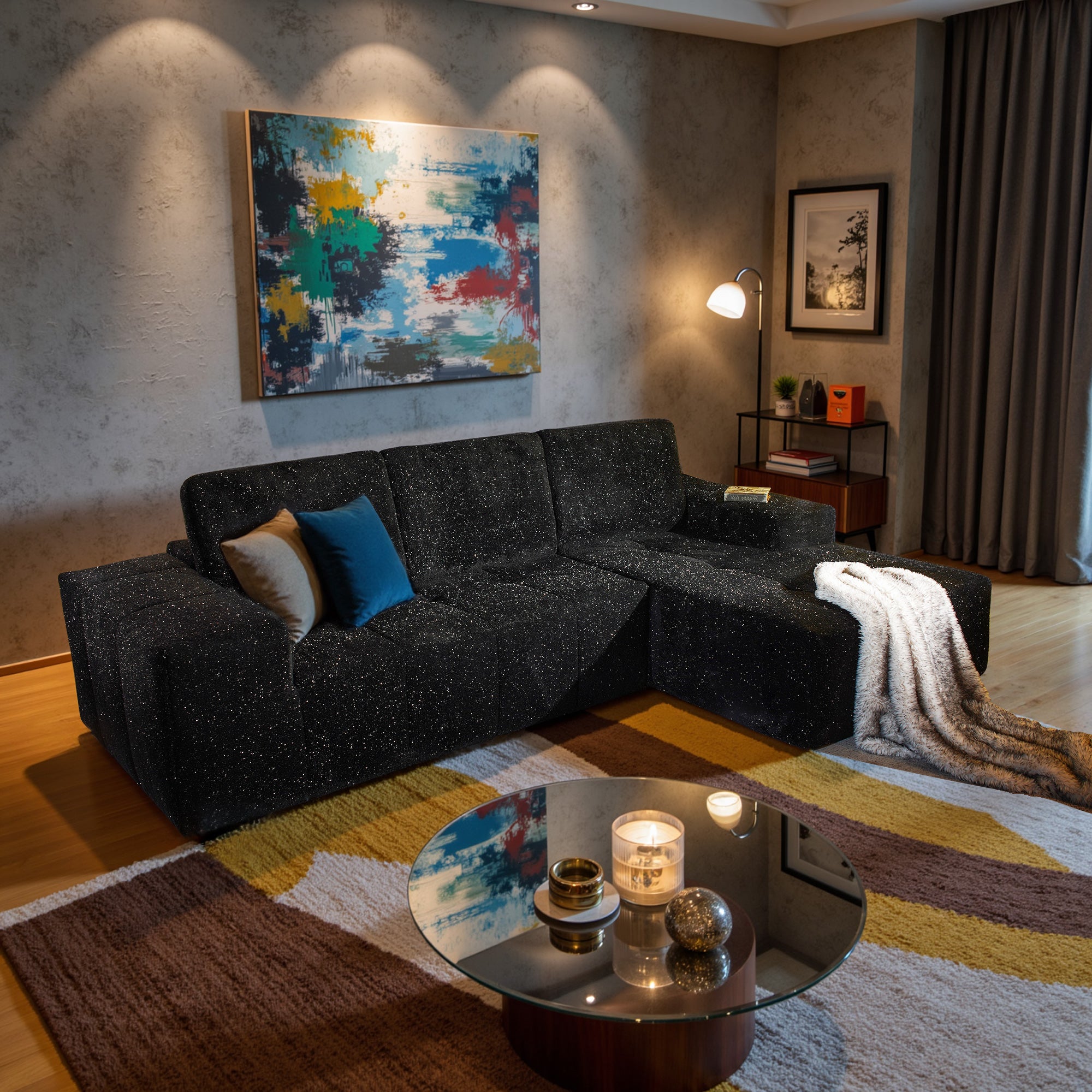 OVIOS 114" Cloud Sectional Sofa - L-Shaped Faux Leather Modular Couch with Deep Seat Chaise