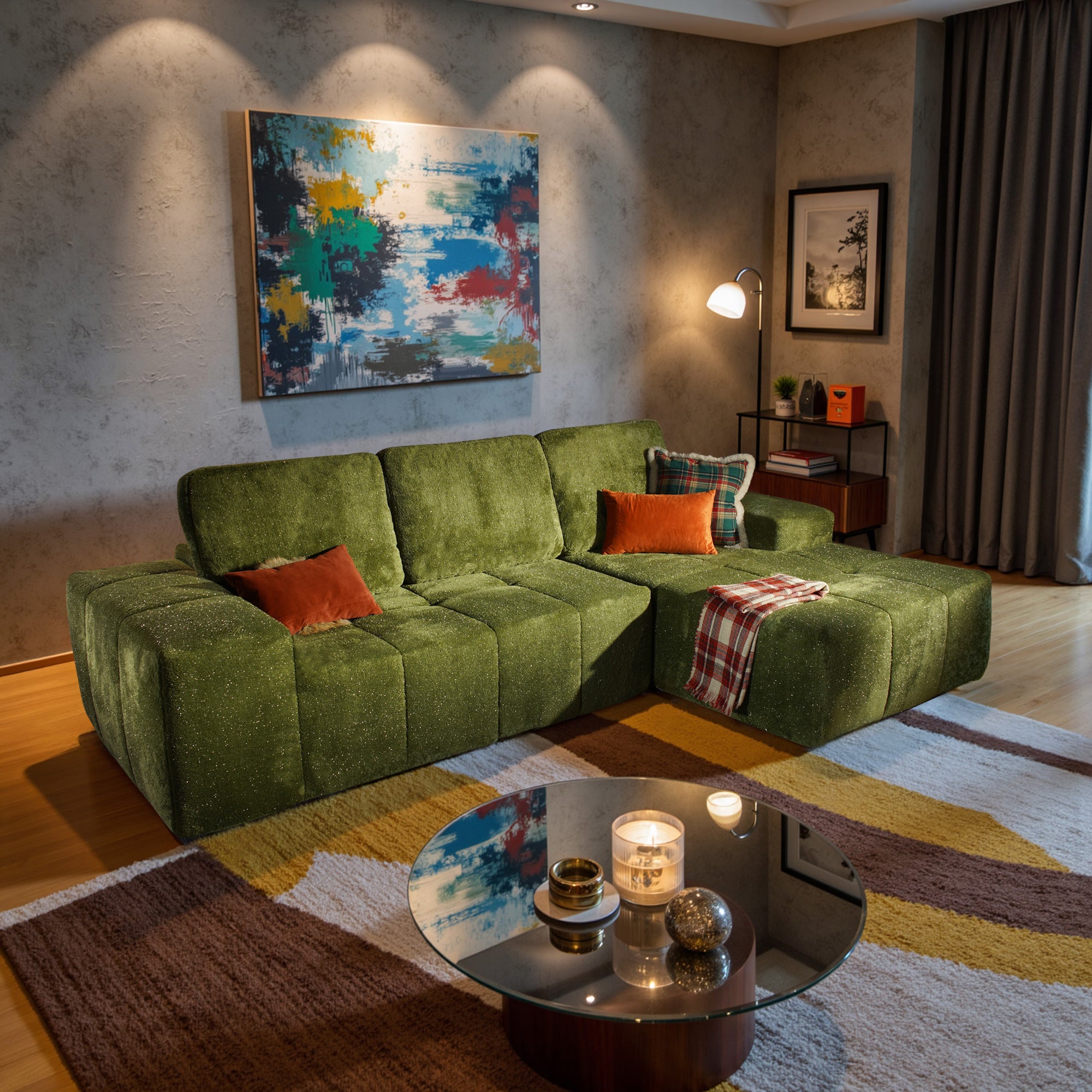 OVIOS 114" Cloud Sectional Sofa - L-Shaped Faux Leather Modular Couch with Deep Seat Chaise