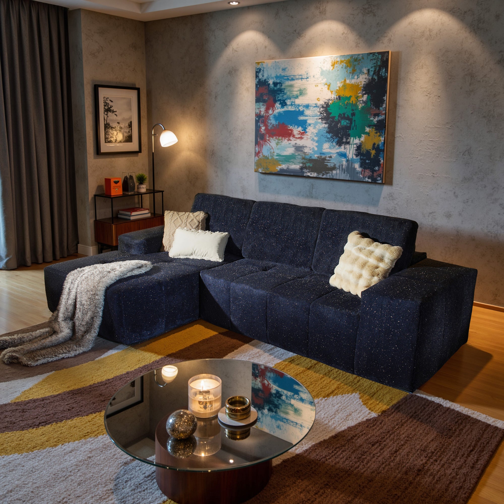 OVIOS 114" Cloud Sectional Sofa - L-Shaped Faux Leather Modular Couch with Deep Seat Chaise