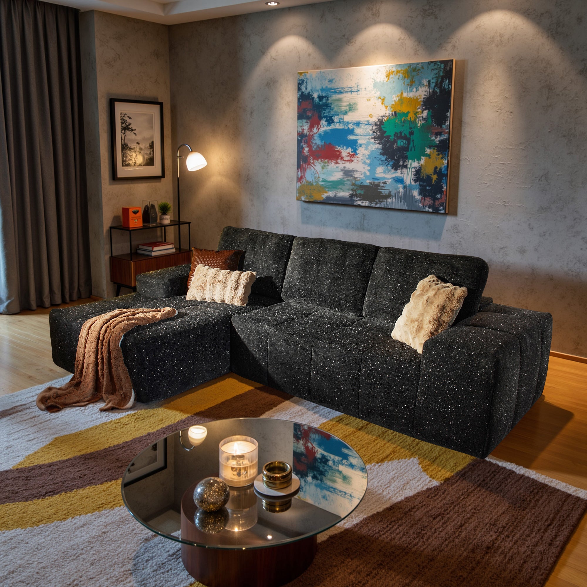 OVIOS 114" Cloud Sectional Sofa - L-Shaped Faux Leather Modular Couch with Deep Seat Chaise