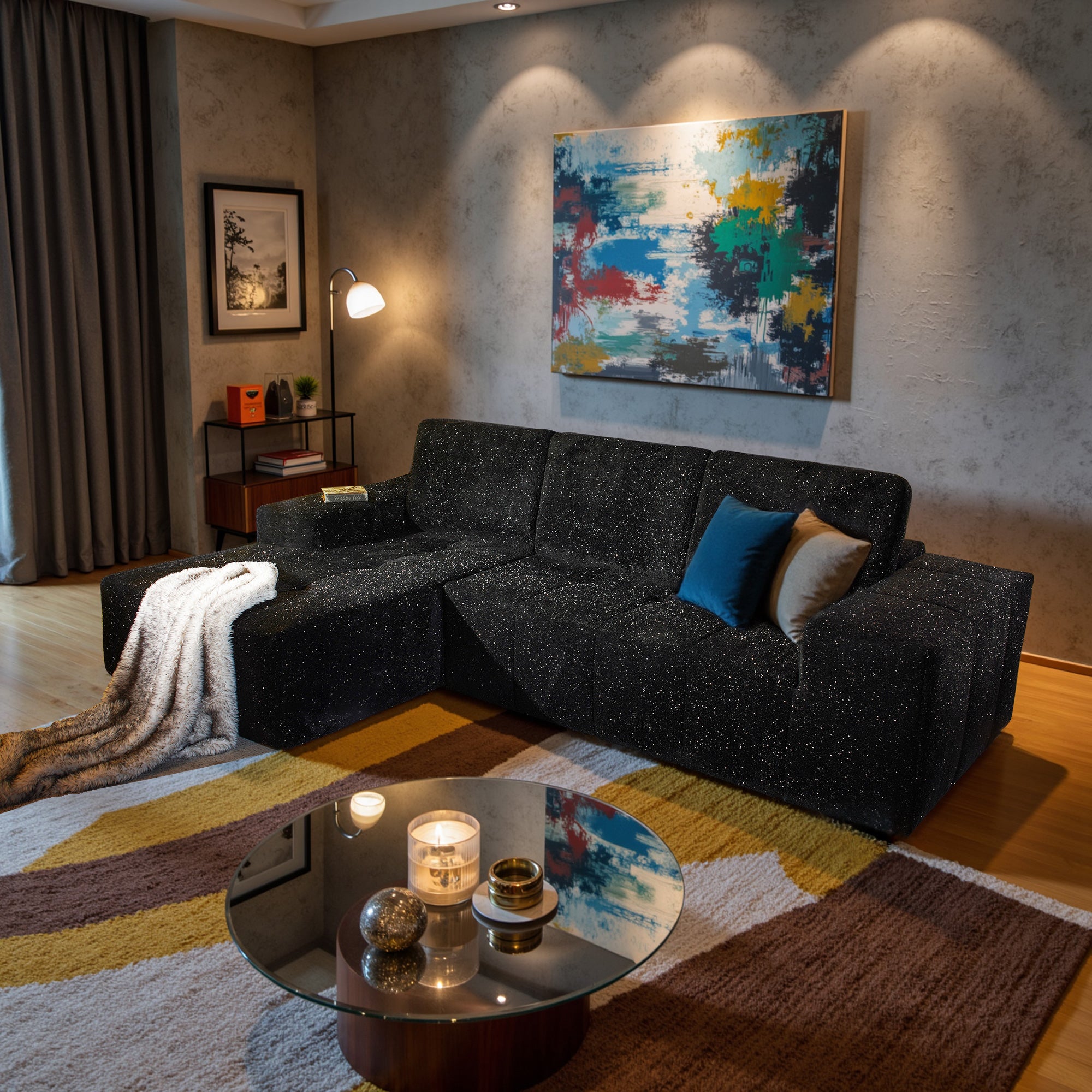 OVIOS 114" Cloud Sectional Sofa - L-Shaped Faux Leather Modular Couch with Deep Seat Chaise