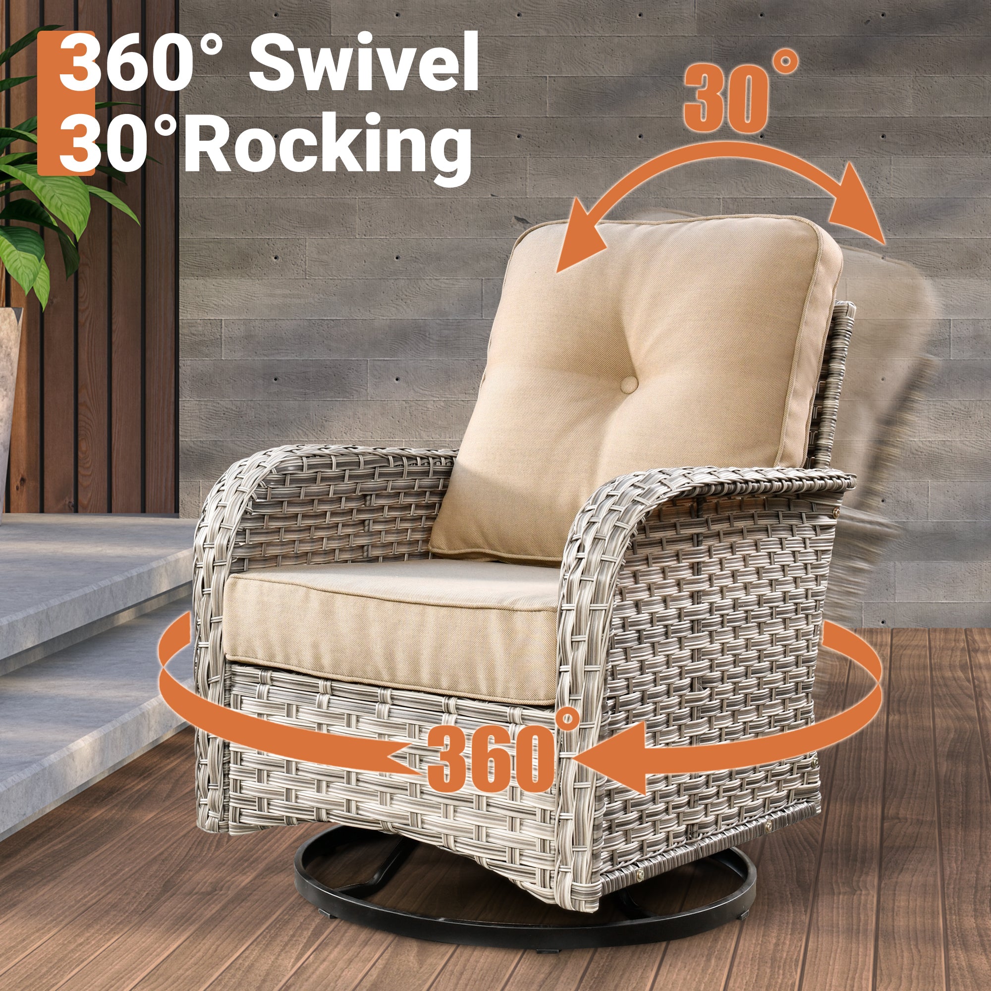 OVIOS VNC Series Patio Swivel Chair 3-Piece Set