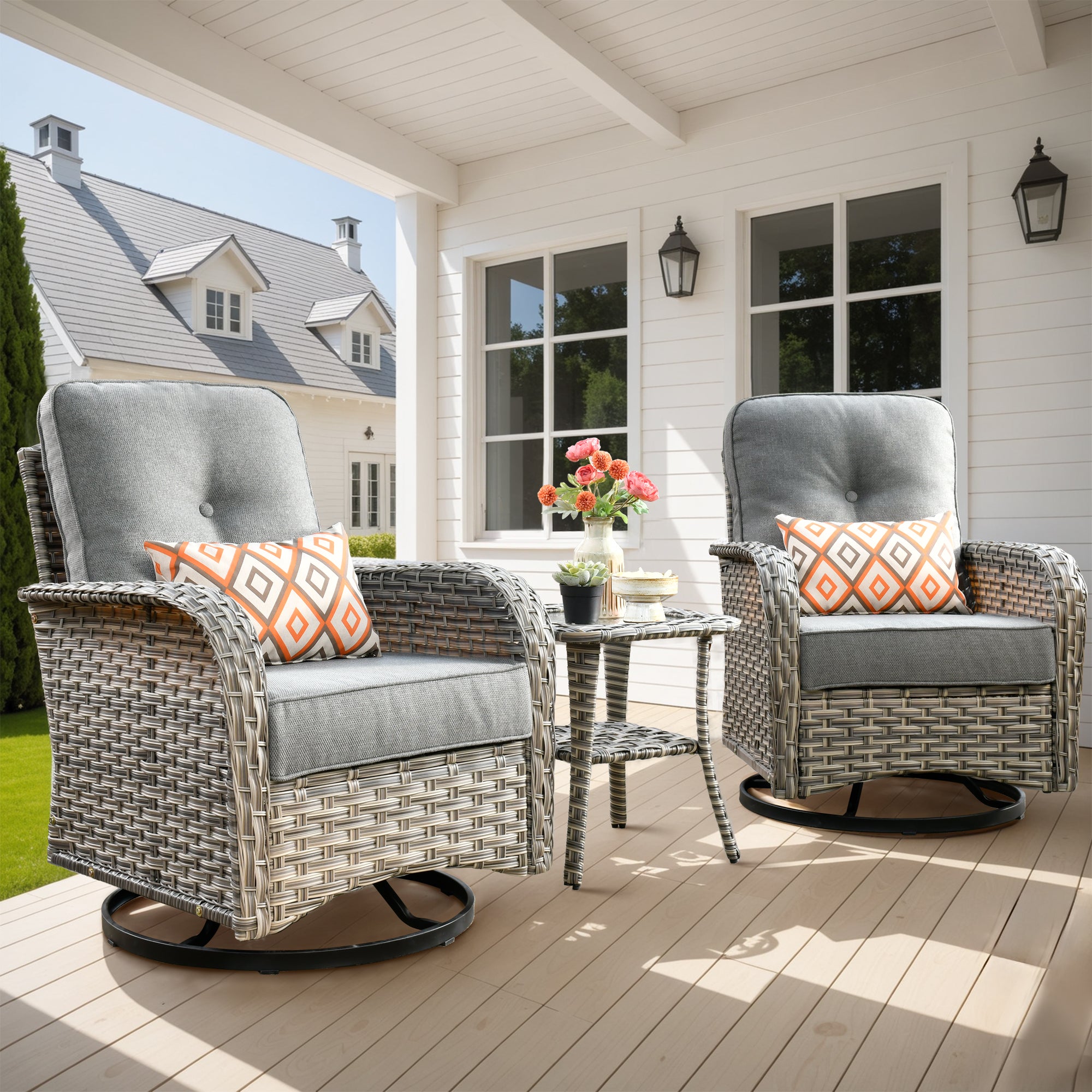 OVIOS VNC Series Patio Swivel Chair 3-Piece Set