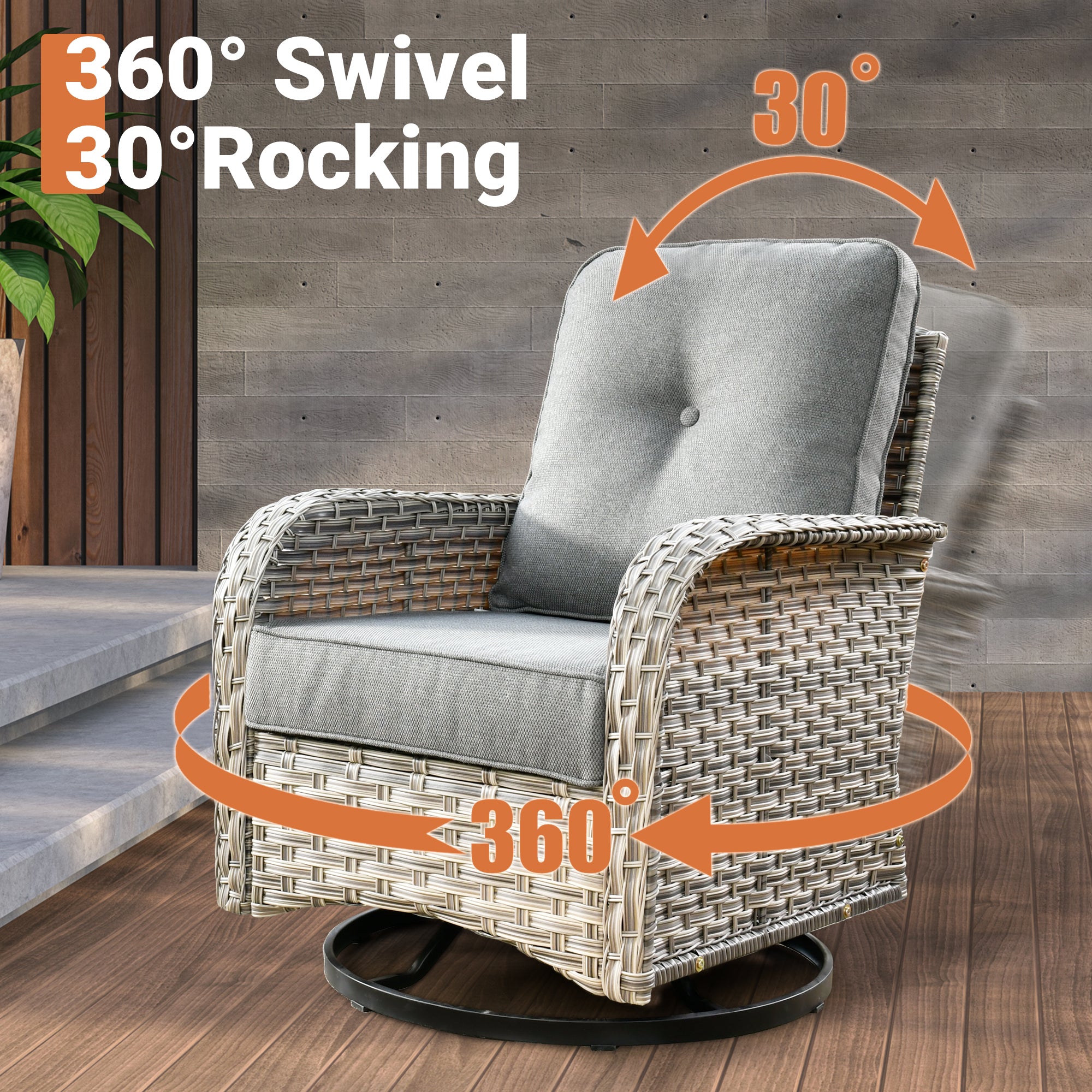 OVIOS VNC Series Patio Swivel Chair 3-Piece Set