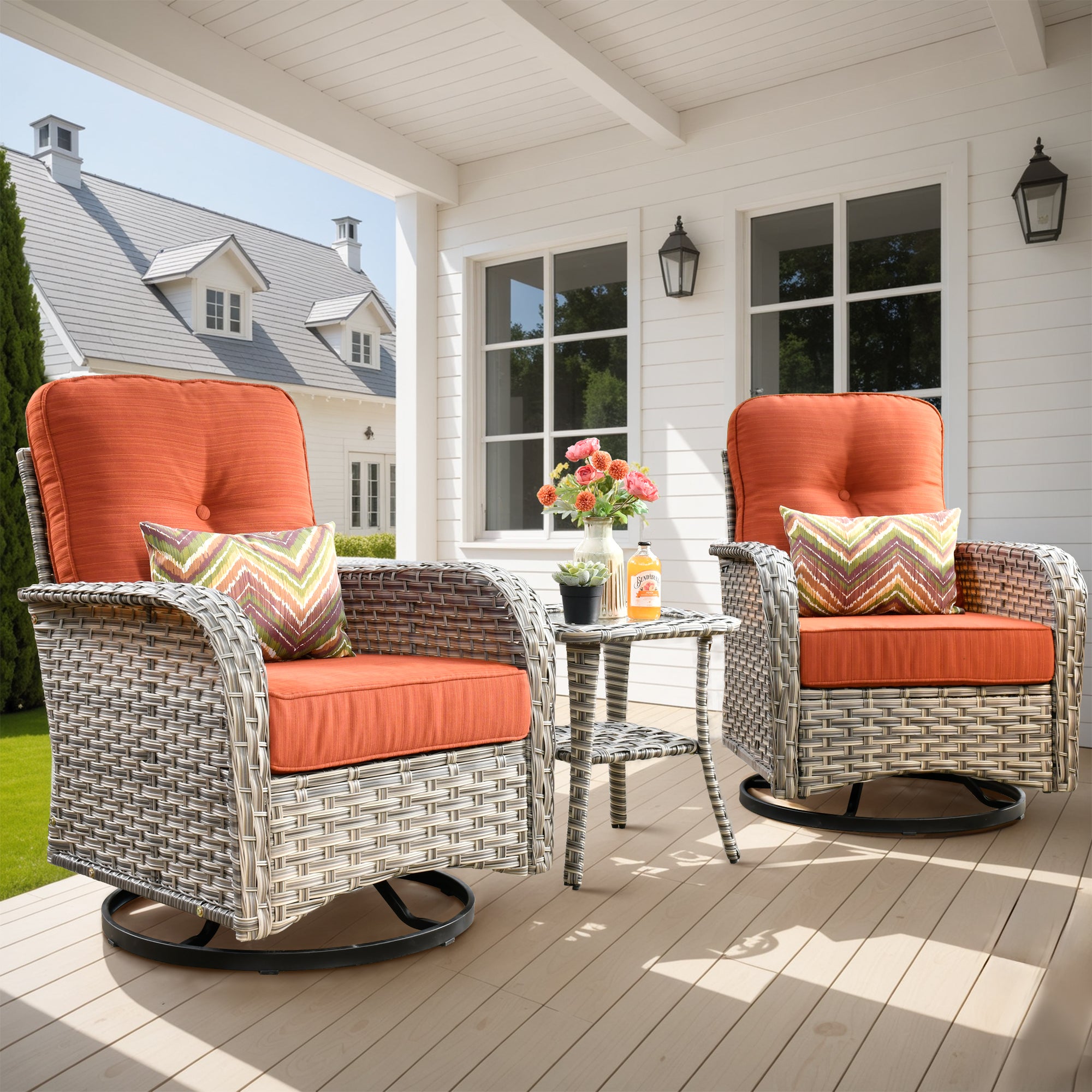 OVIOS VNC Series Patio Swivel Chair 3-Piece Set