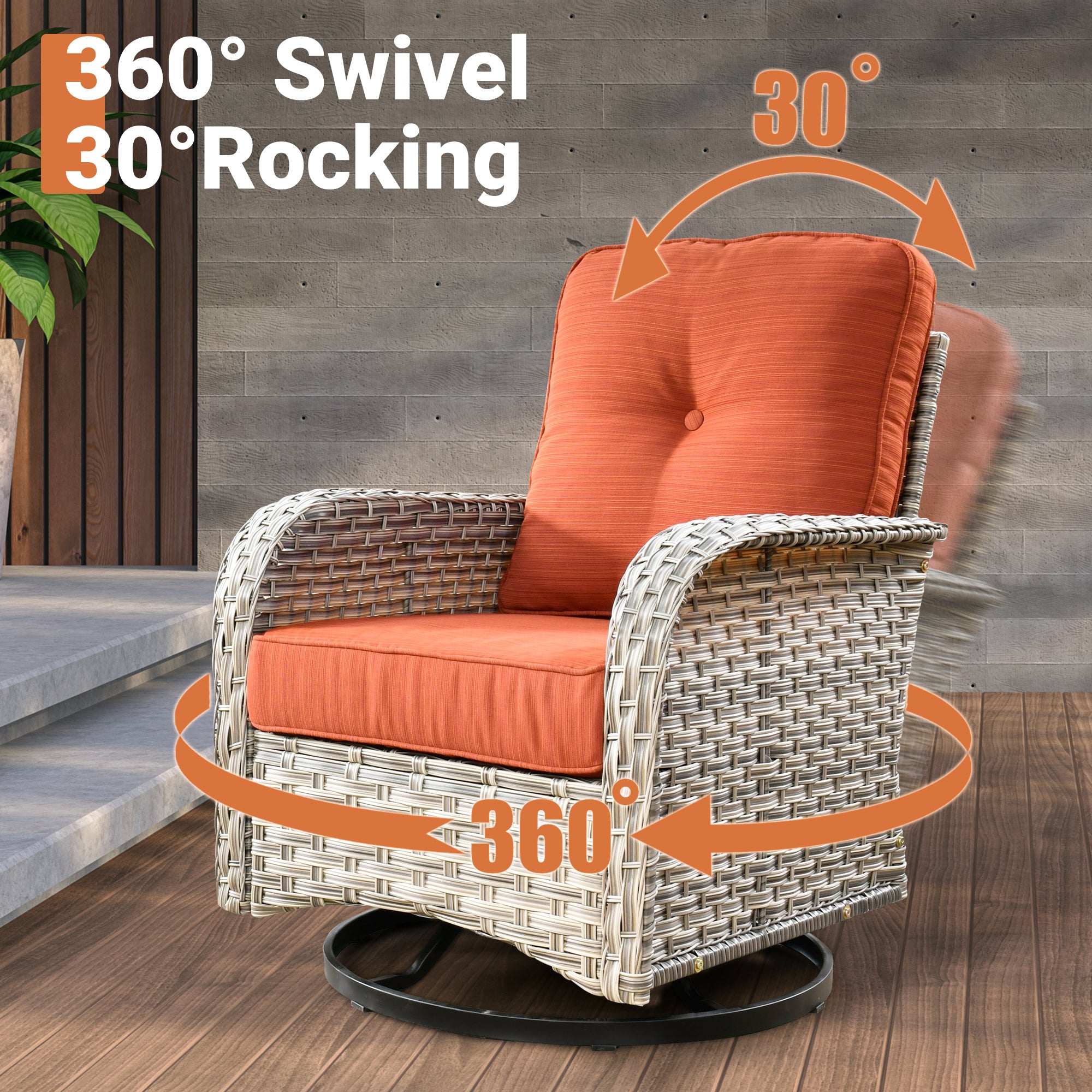 OVIOS VNC Series Patio Swivel Chair 3-Piece Set