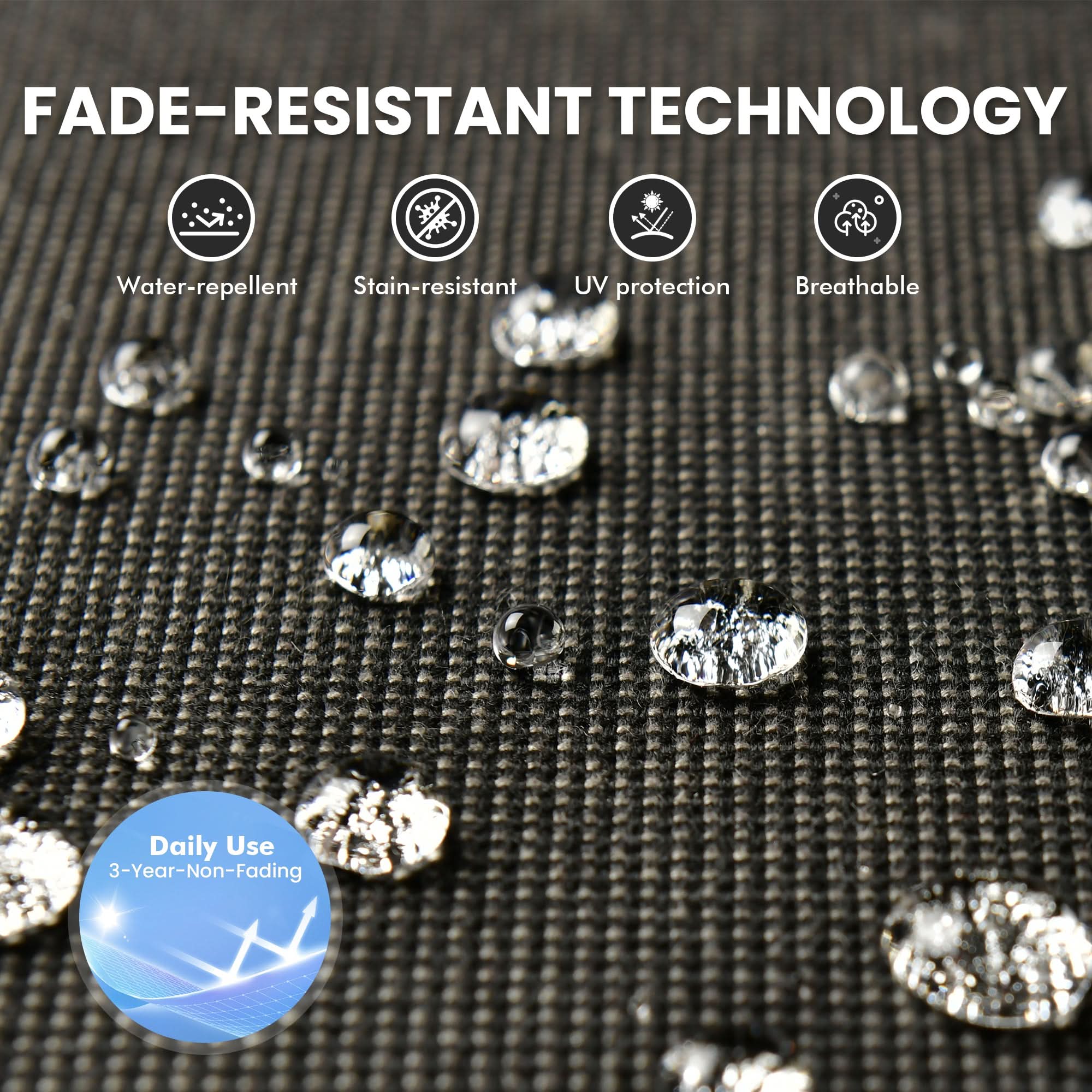 OVIOS patio fabric: Water-repellent, UV protected, fade-resistant, durable.#Color_Coffee Wicker Black Cushion