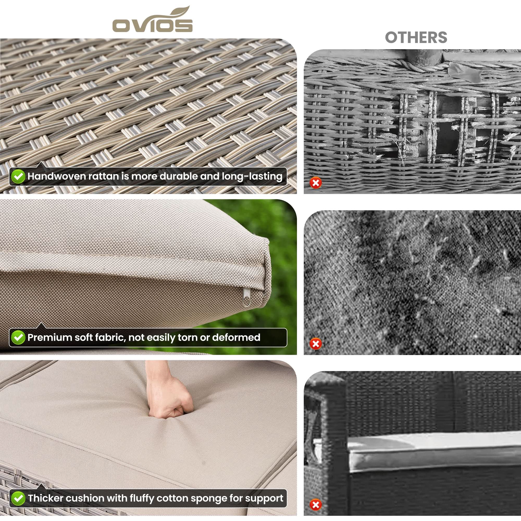 OVIOS 5 Pieces Patio Furniture Set Outdoor Sectional Sofa Couch with Comfy Cushions Deep Seat