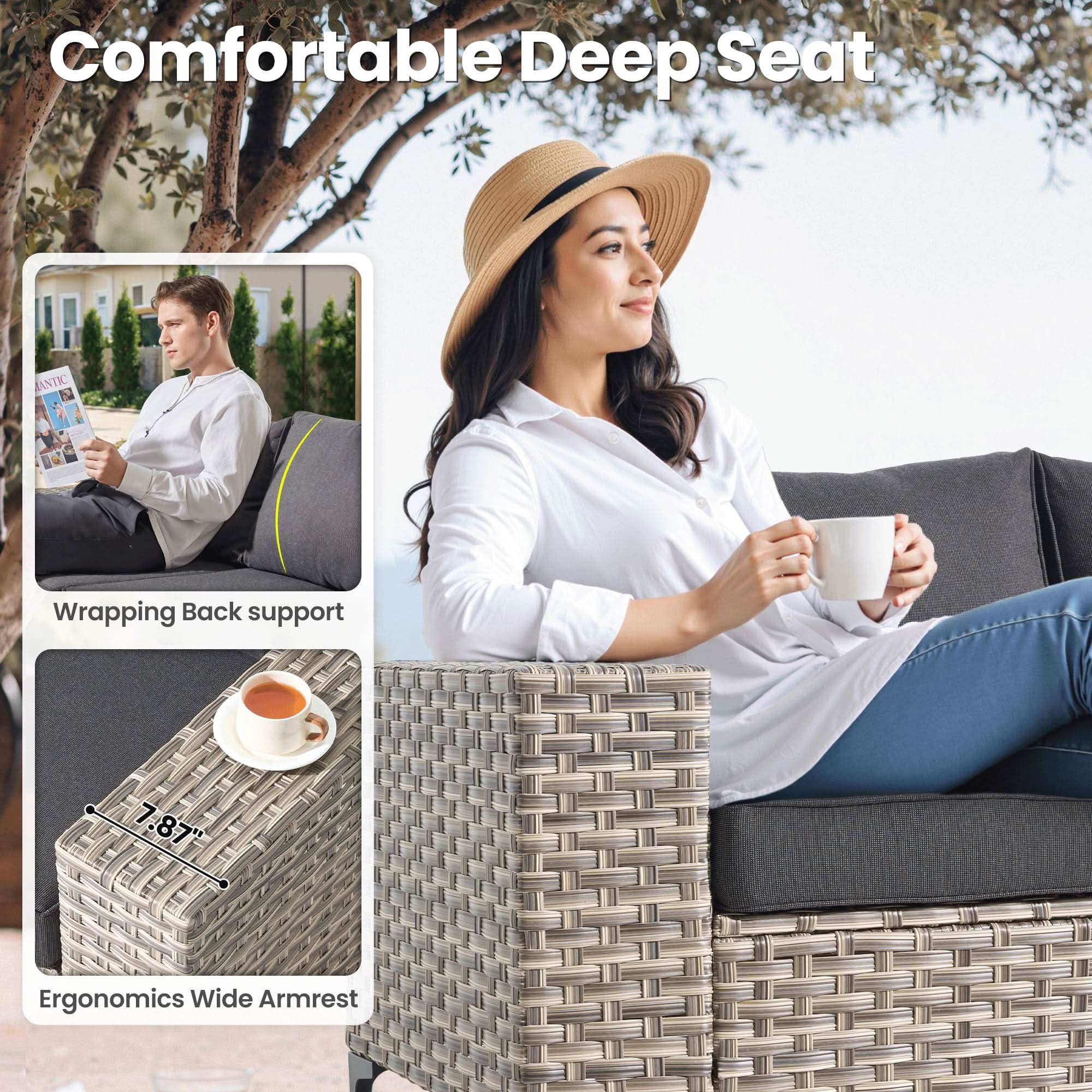 OVIOS 5 Pieces Patio Furniture Set Outdoor Sectional Sofa Couch with Comfy Cushions Deep Seat