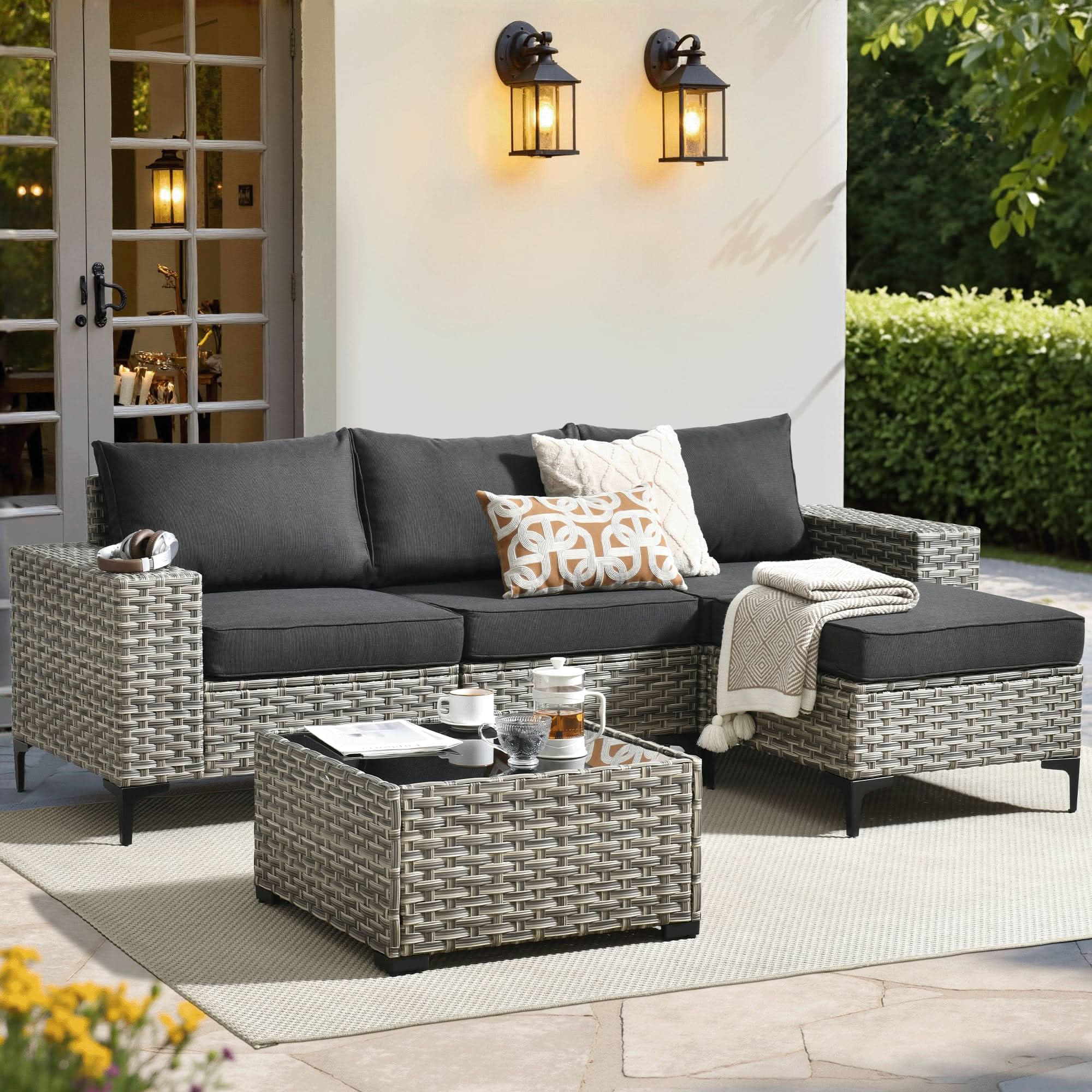 OVIOS 5 Pieces Patio Furniture Set Outdoor Sectional Sofa Couch with Comfy Cushions Deep Seat