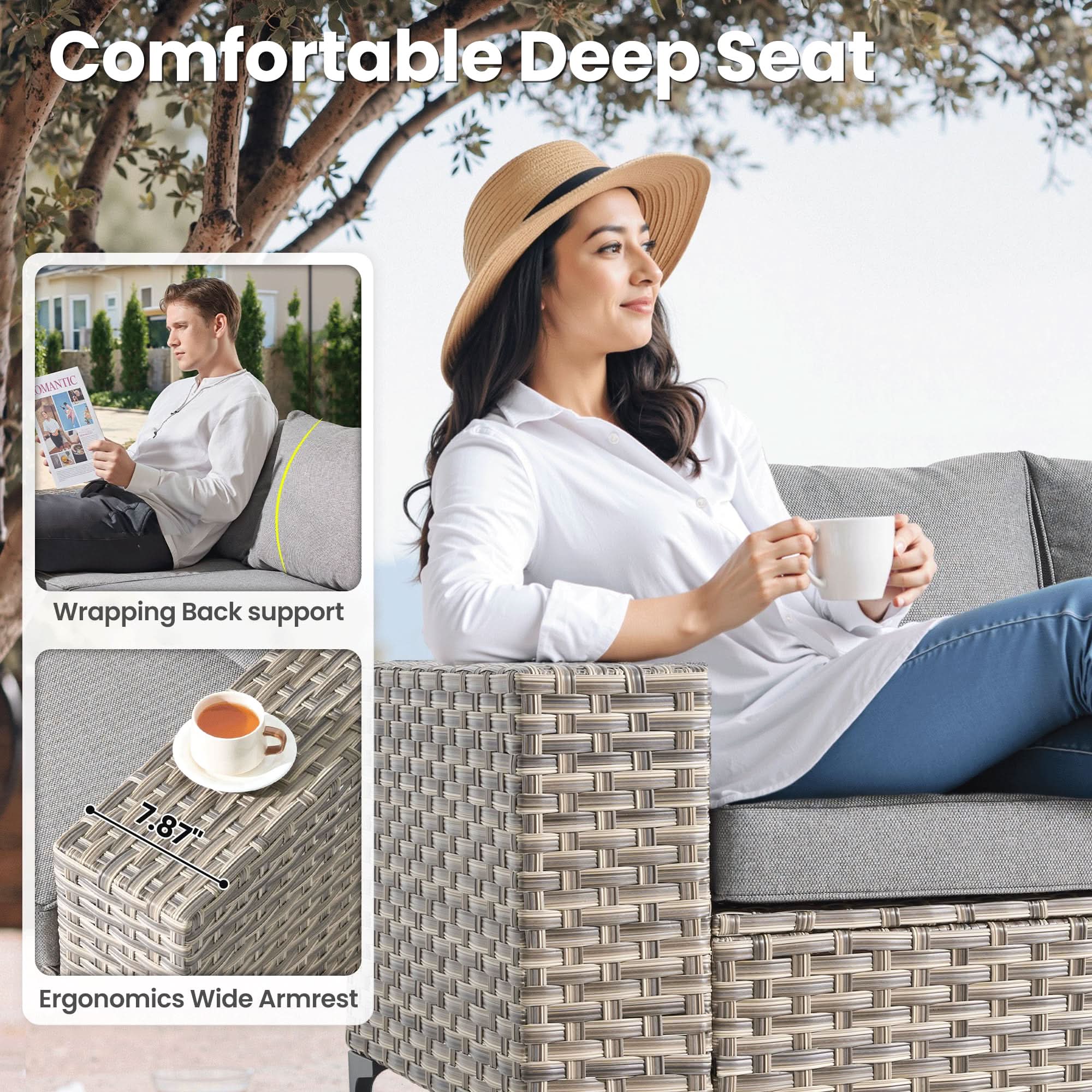 OVIOS 5 Pieces Patio Furniture Set Outdoor Sectional Sofa Couch with Comfy Cushions Deep Seat