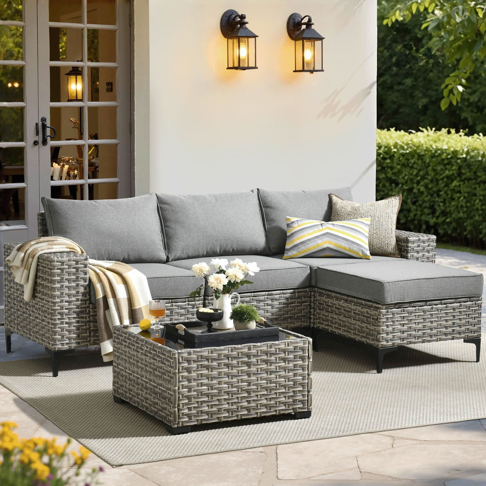 OVIOS 5 Pieces Patio Furniture Set Outdoor Sectional Sofa Couch with Comfy Cushions Deep Seat