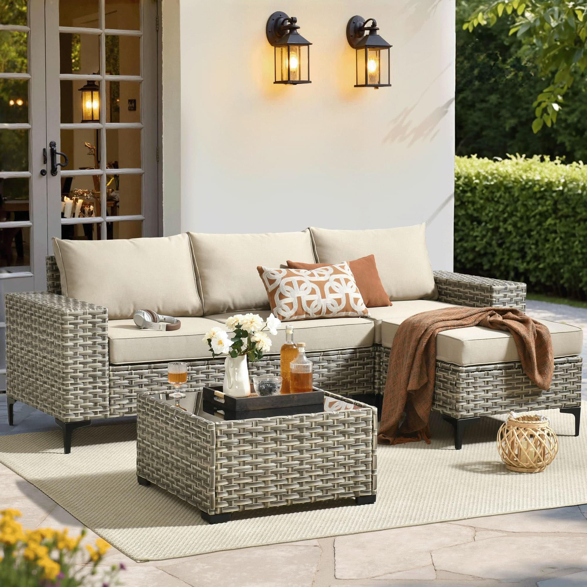 OVIOS 5 Pieces Patio Furniture Set Outdoor Sectional Sofa Couch with Comfy Cushions Deep Seat